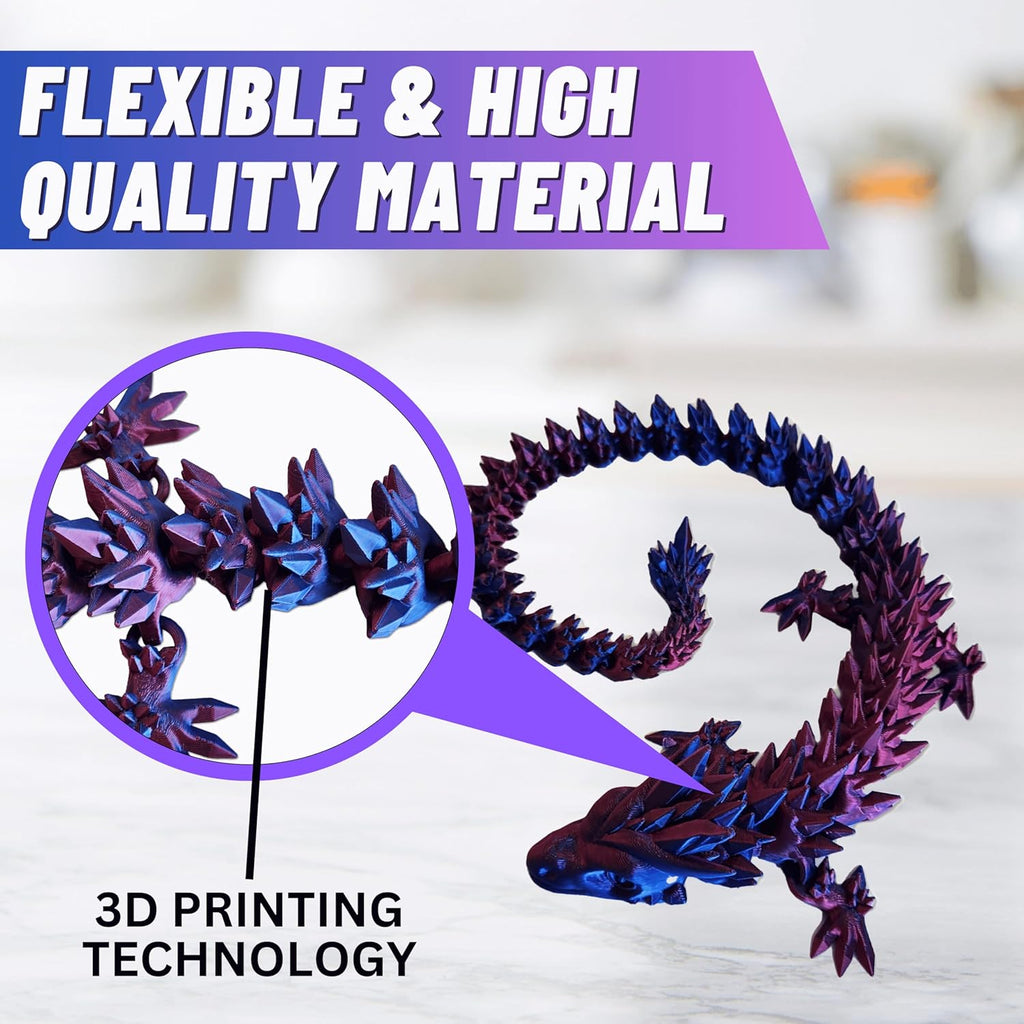 20" Articulated 3D Printed Dragon – Color-Changing Fidget Figurine, Mythical Figure, Made in USA, 3D Printed Toys - Valentines Day Gift for Boys and Girls (Rainbow with Blue Egg)