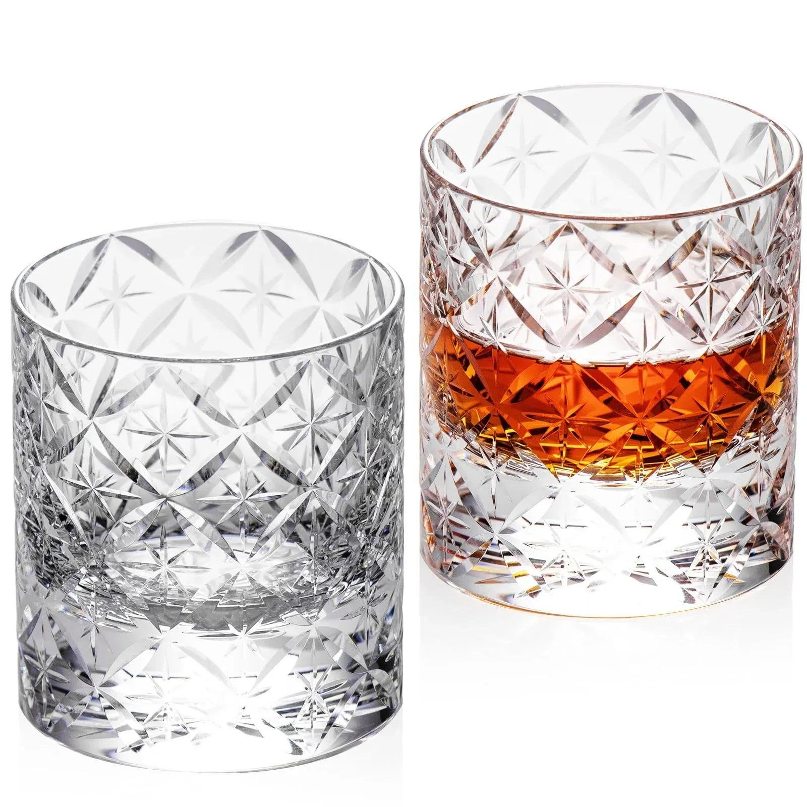 KAMMAK Crystal Whiskey Glasses Set of 2, Handcrafted 7.1oz Old Fashioned Glasses Stemless, Luxury Cocktail Glasses, Hand Blown Scotch Cup for Women, Men Gift for Rocks, Bourbon Barware, Bar - Handmade Lifestyle Shop