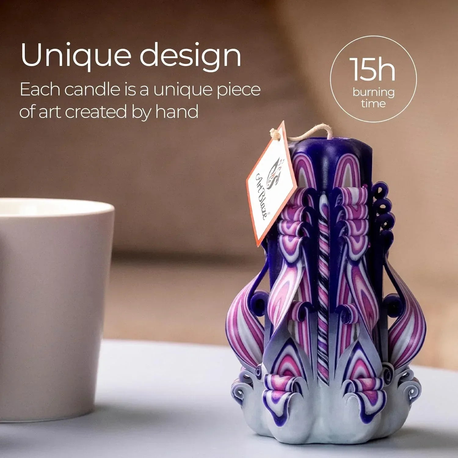 Carved Candles – Handmade Decorative Large Candle – Tall Long Burning Cute Spiral Candles for Women – Table Candle for Home Decor, Cozy Cottage Core Gift - Christmas Gift for Mom - Purple - Handmade Lifestyle Shop