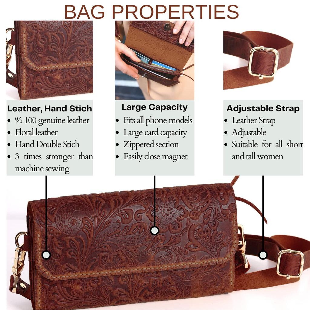 Toros Craft Handmade Small Crossbody Shoulder Bag for Women, Cellphone Bags Adjustable Strap, Purse and Handbags