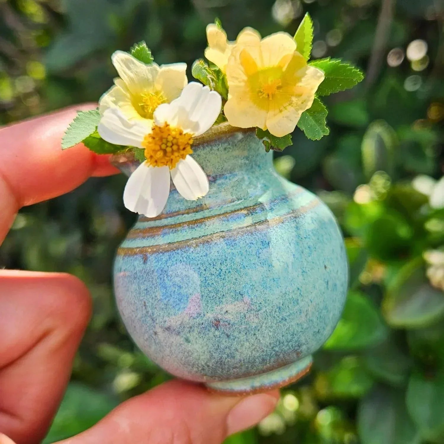 Handmade Dandelion Flower Pot for New Mommy to Be - Miniature Pottery Vase for Baby Shower Favor Presents Green (Miniature Vase w/Gift Bag) - Handmade Lifestyle Shop