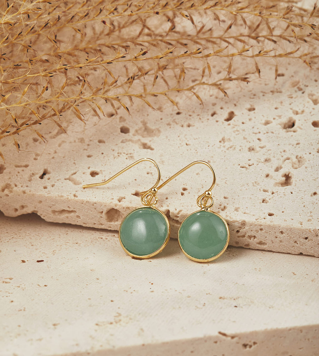 Green Earrings for Women – Dainty Gold Dangle – Real Jade -Sage - Light – Pale – Dark - Green Stone – Rose Quartz Pink Crystal Genuine – Natural Gemstone - Dainty -Short -Drop and Dangle – Lightweight - Unique Anniversary Birthday Gifts for Wife – Teacher