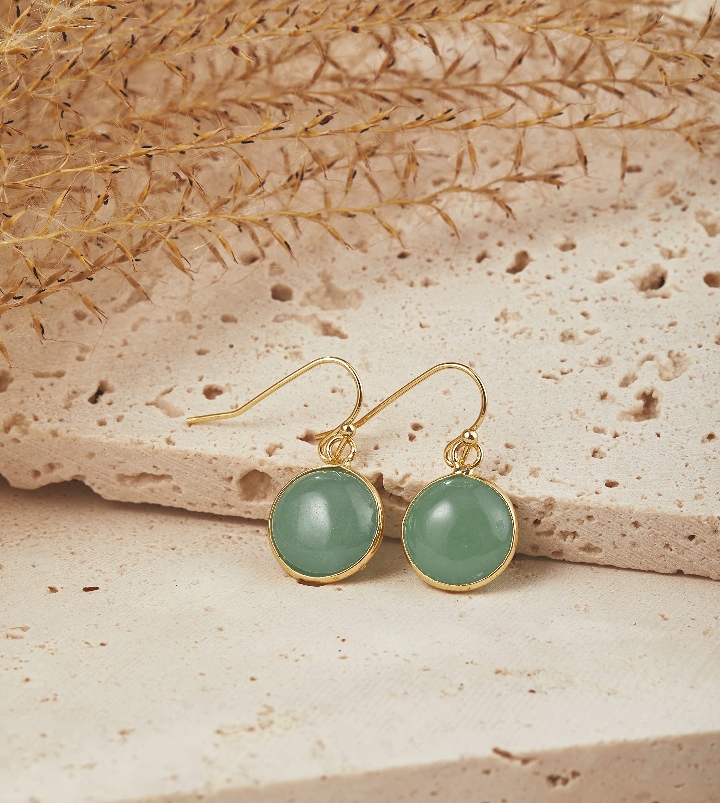 Green Earrings for Women – Dainty Gold Dangle – Real Jade -Sage - Light – Pale – Dark - Green Stone – Rose Quartz Pink Crystal Genuine – Natural Gemstone - Dainty -Short -Drop and Dangle – Lightweight - Unique Anniversary Birthday Gifts for Wife – Teacher