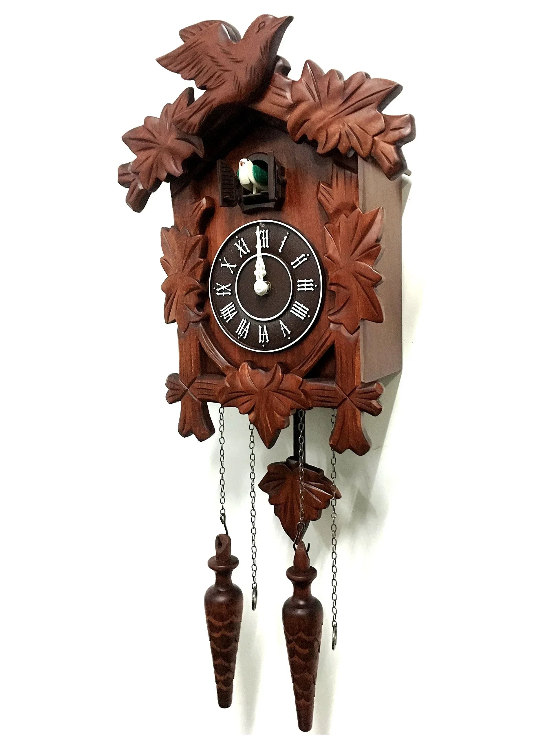 Rylai Cuckoo Clock Vintage Large Wooden Wall Clock Handcrafted 13x9.5 Inch Brown - Handmade Lifestyle Shop