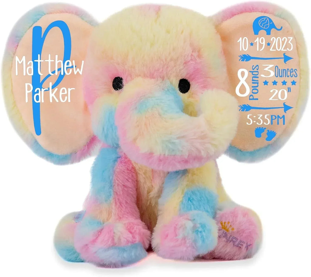 Personalized Elephant Stuffed Animal - Custom Birth Stats Announcement Stuff Elephants Animals for Babies, Baby Shower, Boy, Girl, Newborn, Customized Keepsake Plush Bear Gifts, Pink 9 Inches - Handmade Lifestyle Shop