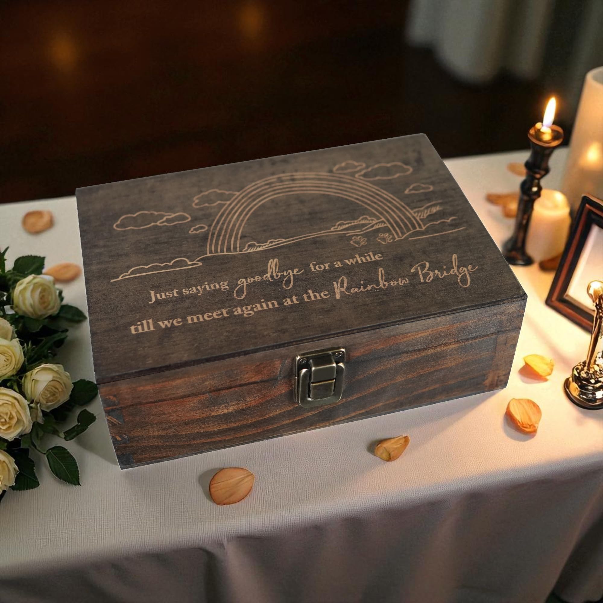 Engraved Memorial Memory Box – Wooden Keepsake Box for Loss of Loved One or Pet – Sympathy Gift – Medium Size – Dark Walnut Finish – 8.5 x 6 x 3 in