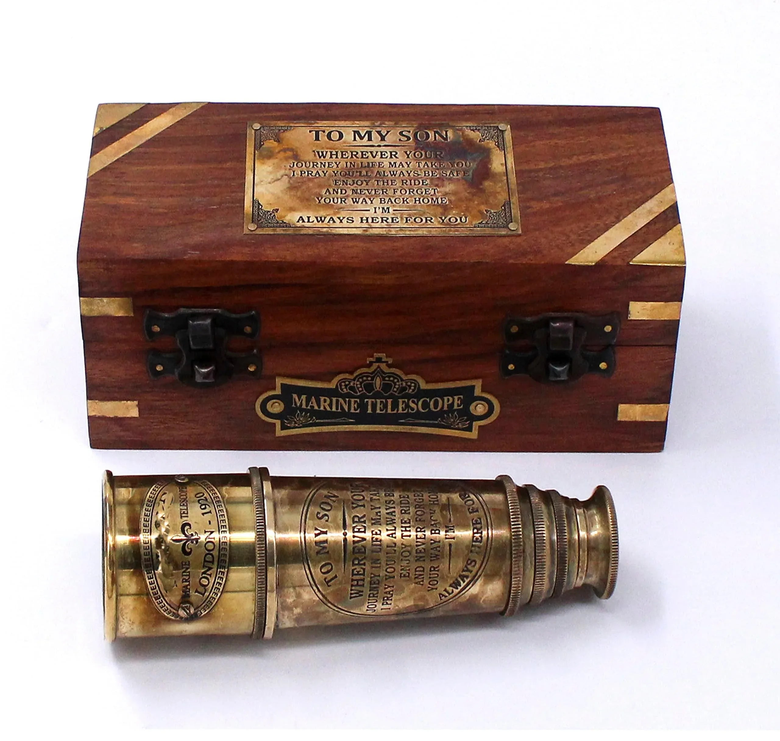 Handcrafted Brass Maritime Telescope with Wooden Box (Style 1) - Handmade Lifestyle Shop