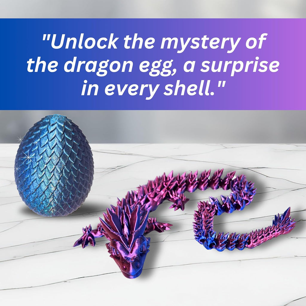 20" Articulated 3D Printed Dragon – Color-Changing Fidget Figurine, Mythical Figure, Made in USA, 3D Printed Toys - Valentines Day Gift for Boys and Girls (Rainbow with Blue Egg)
