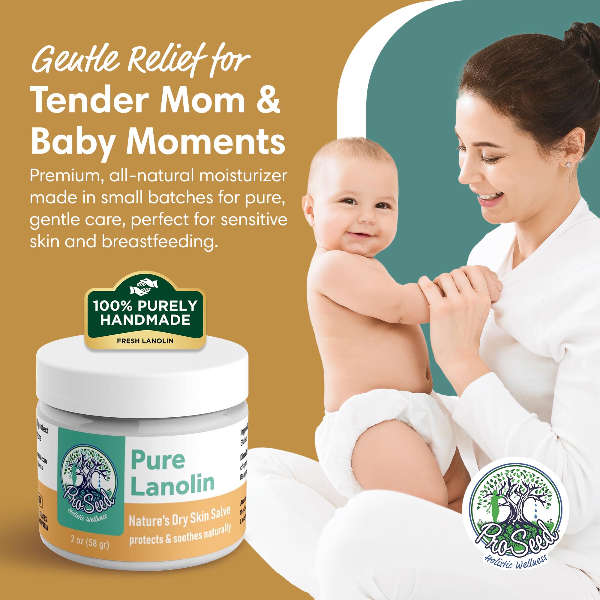 100% Pure Lanolin, Handmade in USA, Unrefined Balm, Dry & Itchy Skin, Cracked Lips, Breastfeeding, Nipple Cream, Baby Care, Moisture-Rich, Nursing Essentials & Petroleum-Free, for Hands, Face & Body