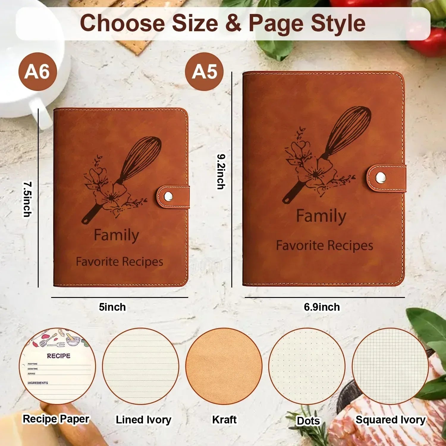 Personalized Recipe Book, Handmade Blank Notebook to Write in Your Own Recipes, 17 Custom Cover Designs, Handcrafted Gift for Mom, Dad, Husband, Wife, Grandma, Sister, Christmas, Birthday - Handmade Lifestyle Shop