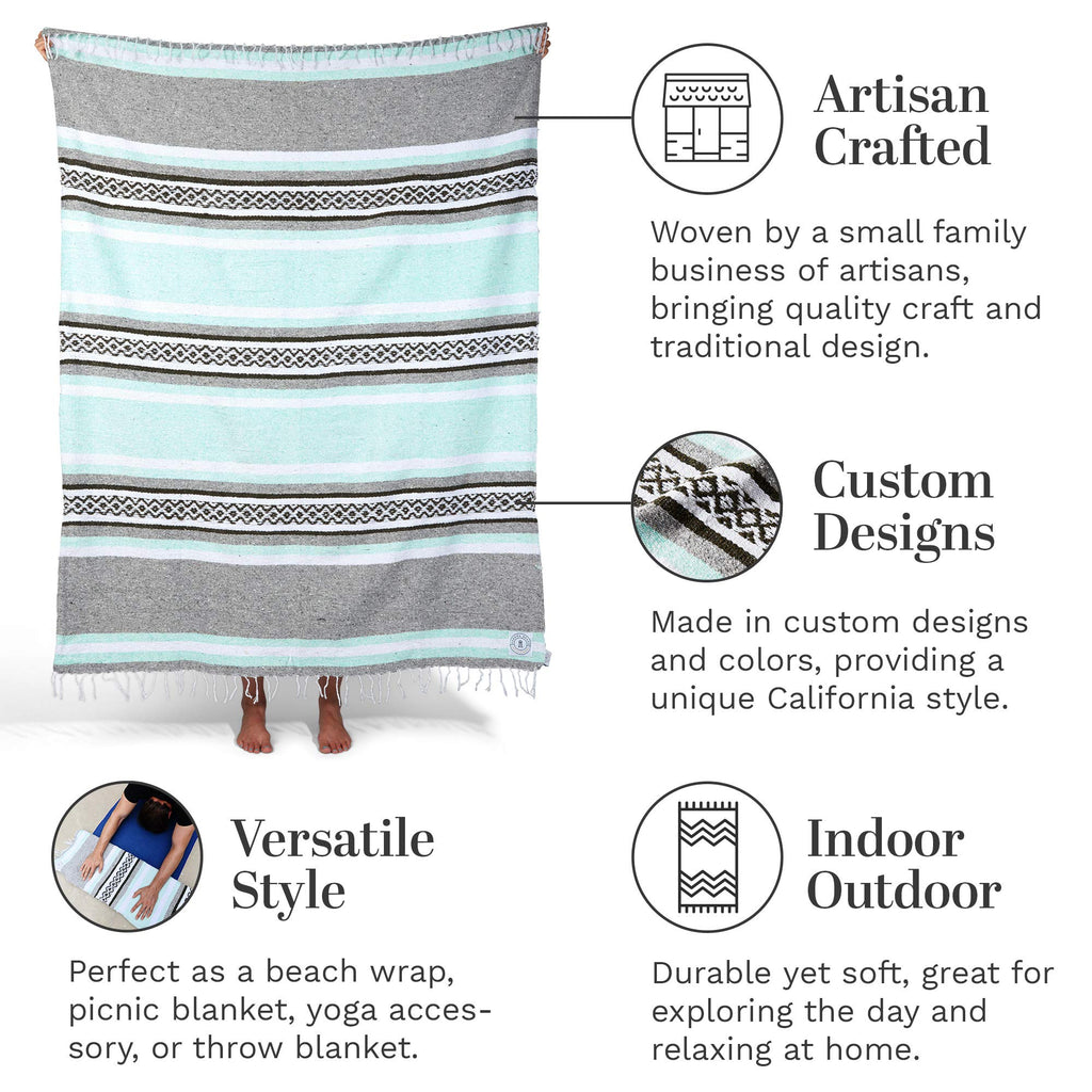 Tan Mexican Blanket by Laguna Beach Textile Co - Beach, Yoga, Camping, or Decorative Throw Blanket - Traditional Handmade Serape - Wheat Sol