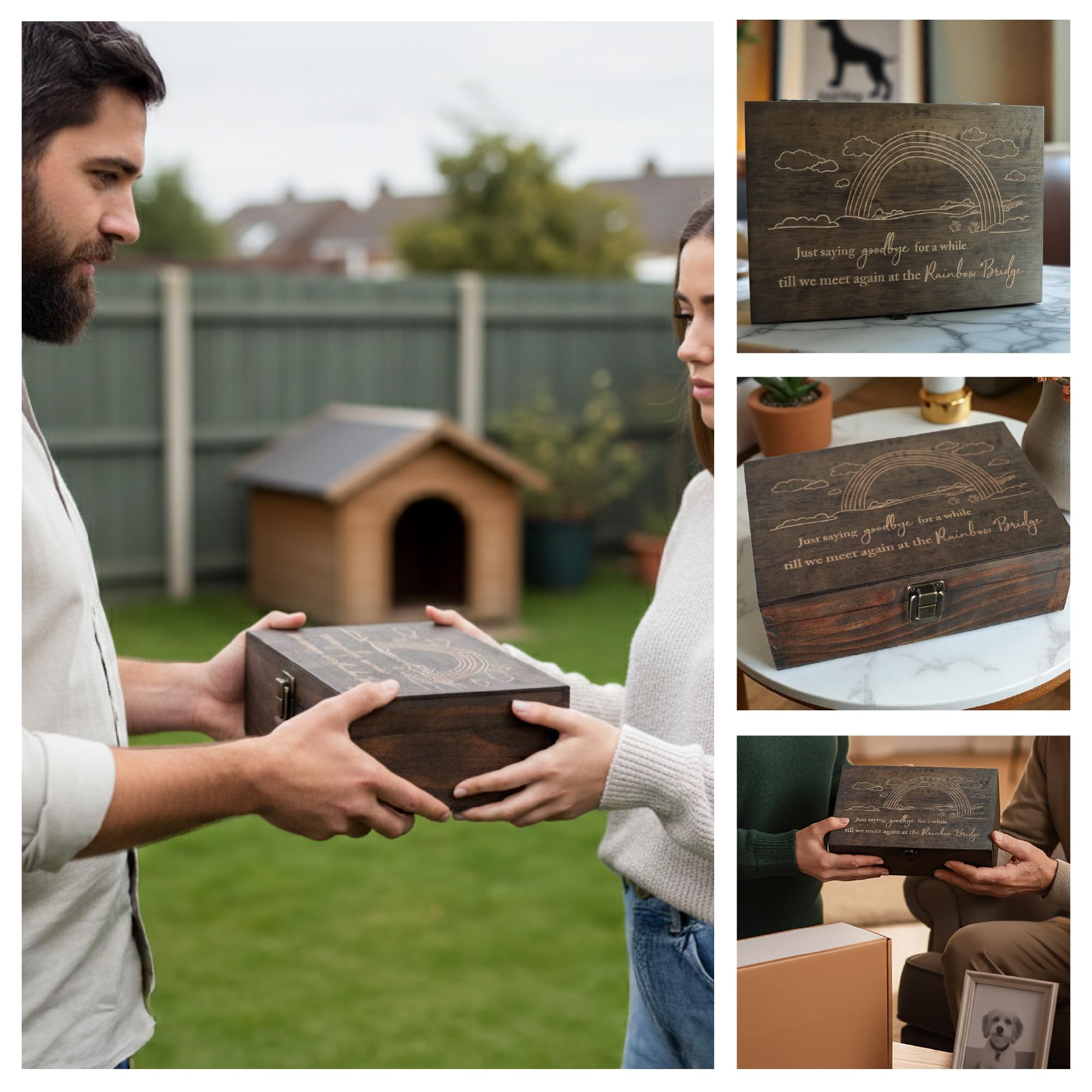 Engraved Memorial Memory Box – Wooden Keepsake Box for Loss of Loved One or Pet – Sympathy Gift – Medium Size – Dark Walnut Finish – 8.5 x 6 x 3 in