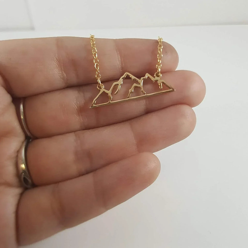 Bronze Mountain Necklace – Handmade Nature Jewelry, 14K Gold Filled Chain, Adventure Lover Gift - Handmade Lifestyle Shop