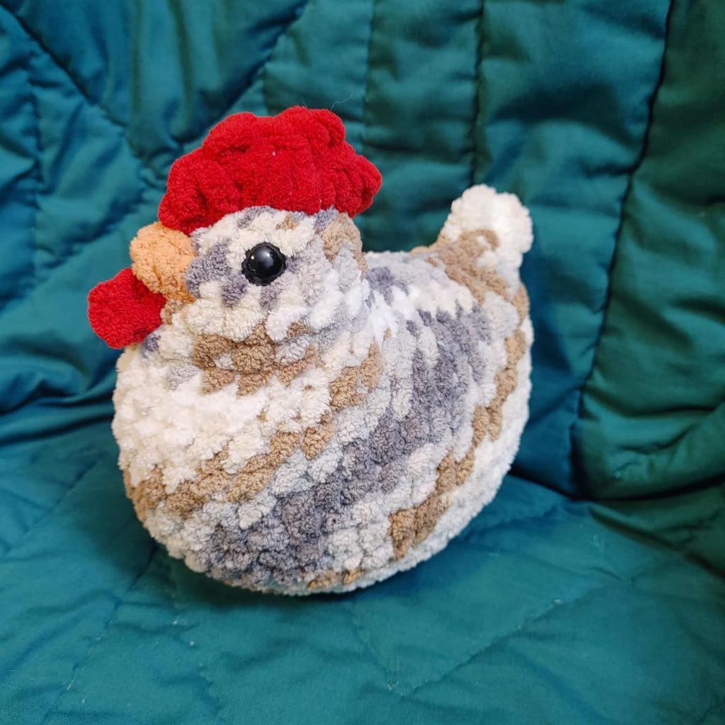 Chicken Plush, Soft Crochet Plushie, Red Comb and Wattle, Stuffed Animal, Cute Farm Gift, Handmade Children's Toy with Realistic Features, Amigurumi (Speckled Grey)