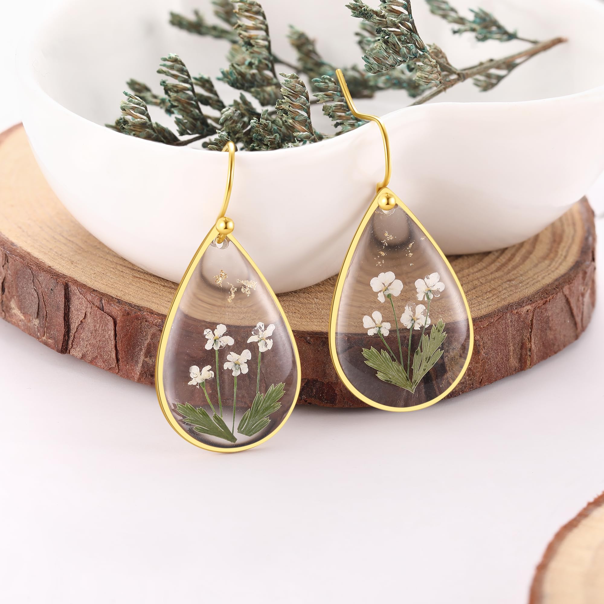 Forget-Me-Not and Queen Anne's Lace Pressed Wildflower Earrings | Pressed Flower Earrings | Handmade Drop and Dangle Earrings | Gift for Woman