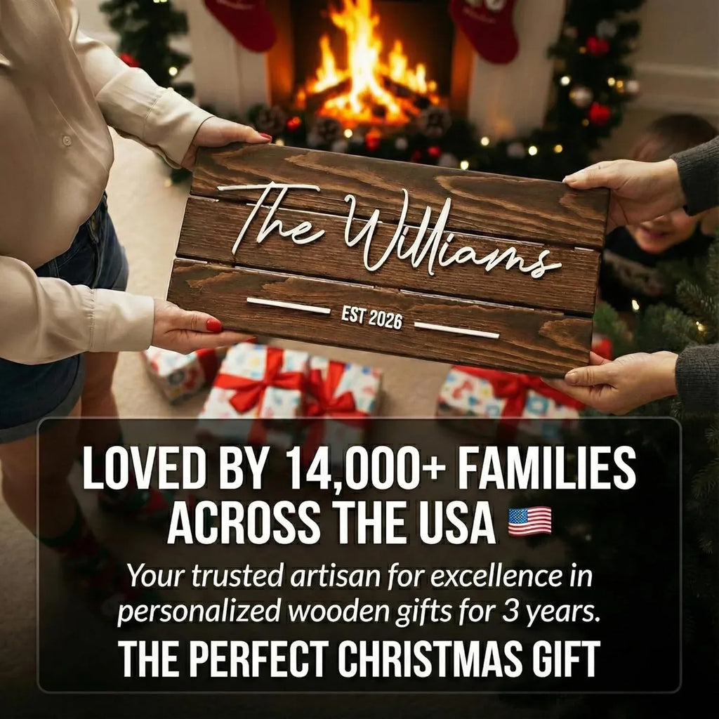 Wooden Name Sign Personalized and Custom, Solid Rustic Wood, Wedding Gifts for Couples, Home, Office, Family Last Name Established Signs, Est. Date Sign 23x10" (Medium) - Handmade Lifestyle Shop