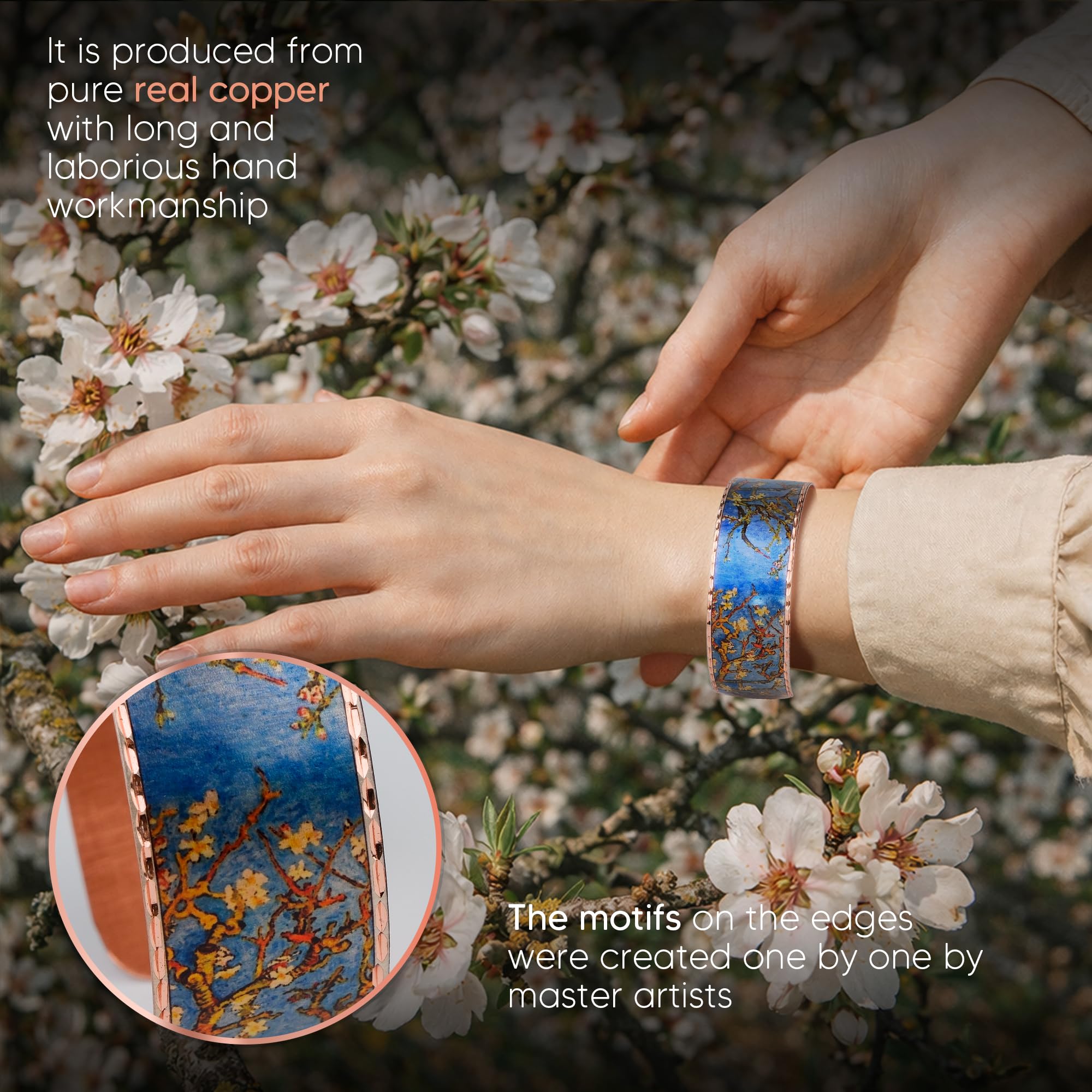 Moreni Copper Bracelet for Women with Wooden Gift Box – Art-Inspired Elegant & Timeless Handmade Jewelry Gift