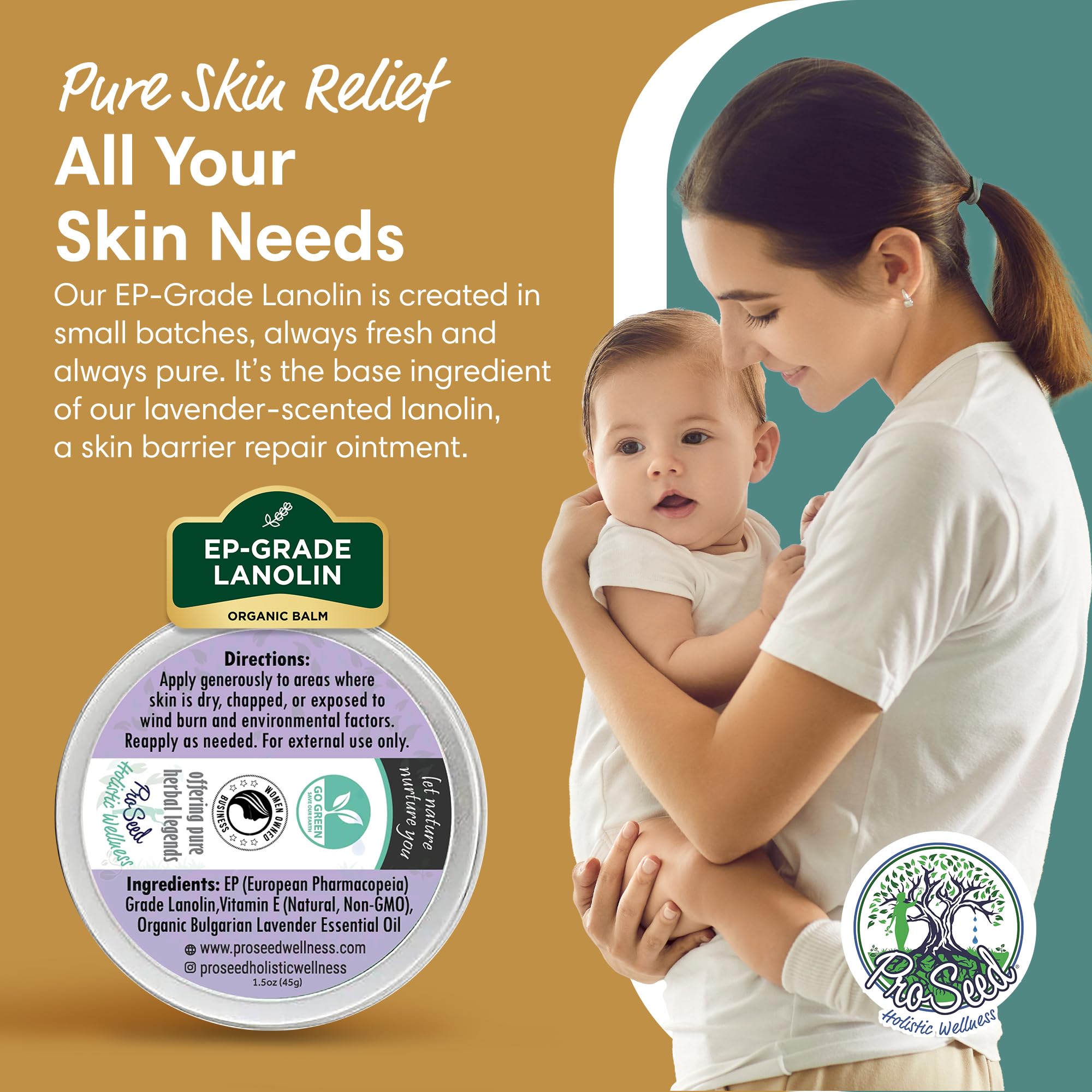 100% Pure Lanolin, Handmade in USA, Unrefined Balm, Dry & Itchy Skin, Cracked Lips, Breastfeeding, Nipple Cream, Baby Care, Moisture-Rich, Nursing Essentials & Petroleum-Free, for Hands, Face & Body