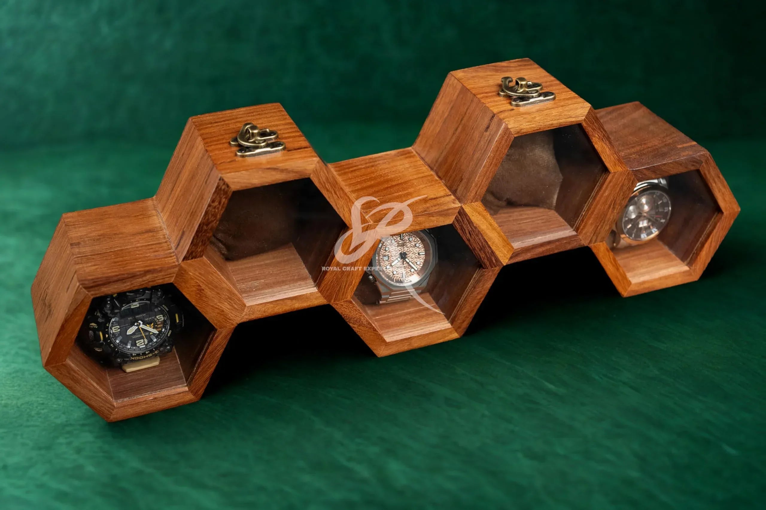 Premium 7-Slot Wooden Timepiece Display Case – Handcrafted Honeycomb Watch Box for Men in Superior Indian Rosewood | Hinged Glass Cover – Father’s Day Gift – Luxury Built to Last - Handmade Lifestyle Shop