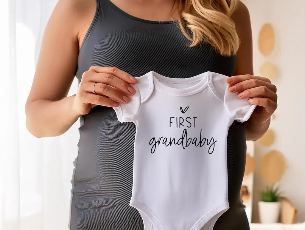 Pregnancy Announcement Infant Bodysuit First Grandbaby Gift for Grandparents | New Baby Surprise - Handmade Lifestyle Shop