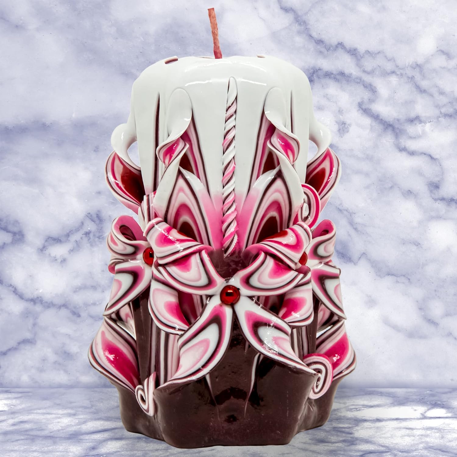 Handmade Carved Candle - Surprise Gift For Her - Decor Birthday Halloween Thanksgiving Christmas - Spiritual Living Room Home Decor Candles - Unique Engagement Wedding Idea - White Blue - Ordagio