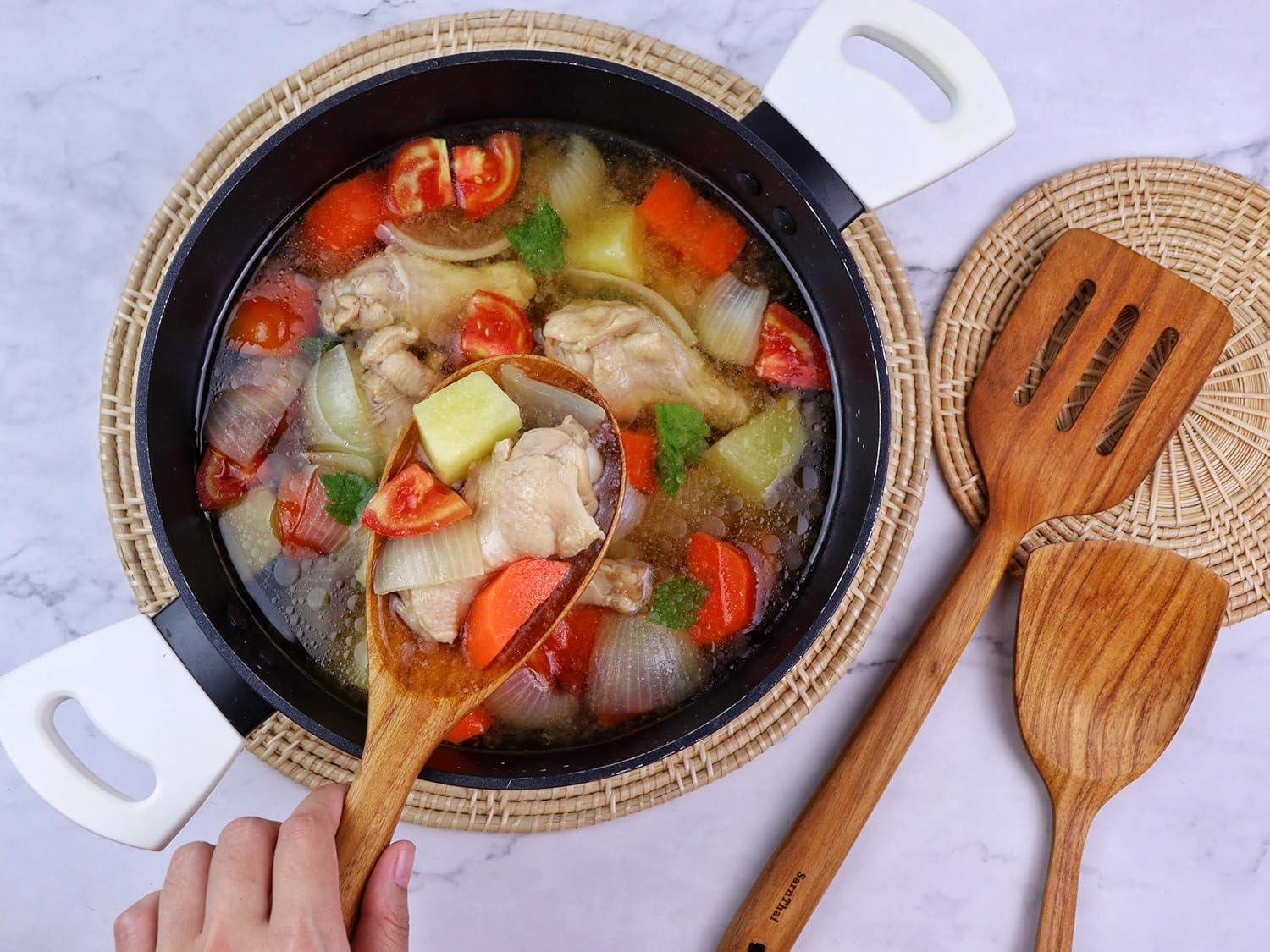 Teak Wooden Spoon & Ladle for Cooking – Handmade Natural Teak Wood Spoon and Ladle, Wooden Utensils for Nonstick Cookware, Durable Long Handle Kitchen Tools - Handmade Lifestyle Shop