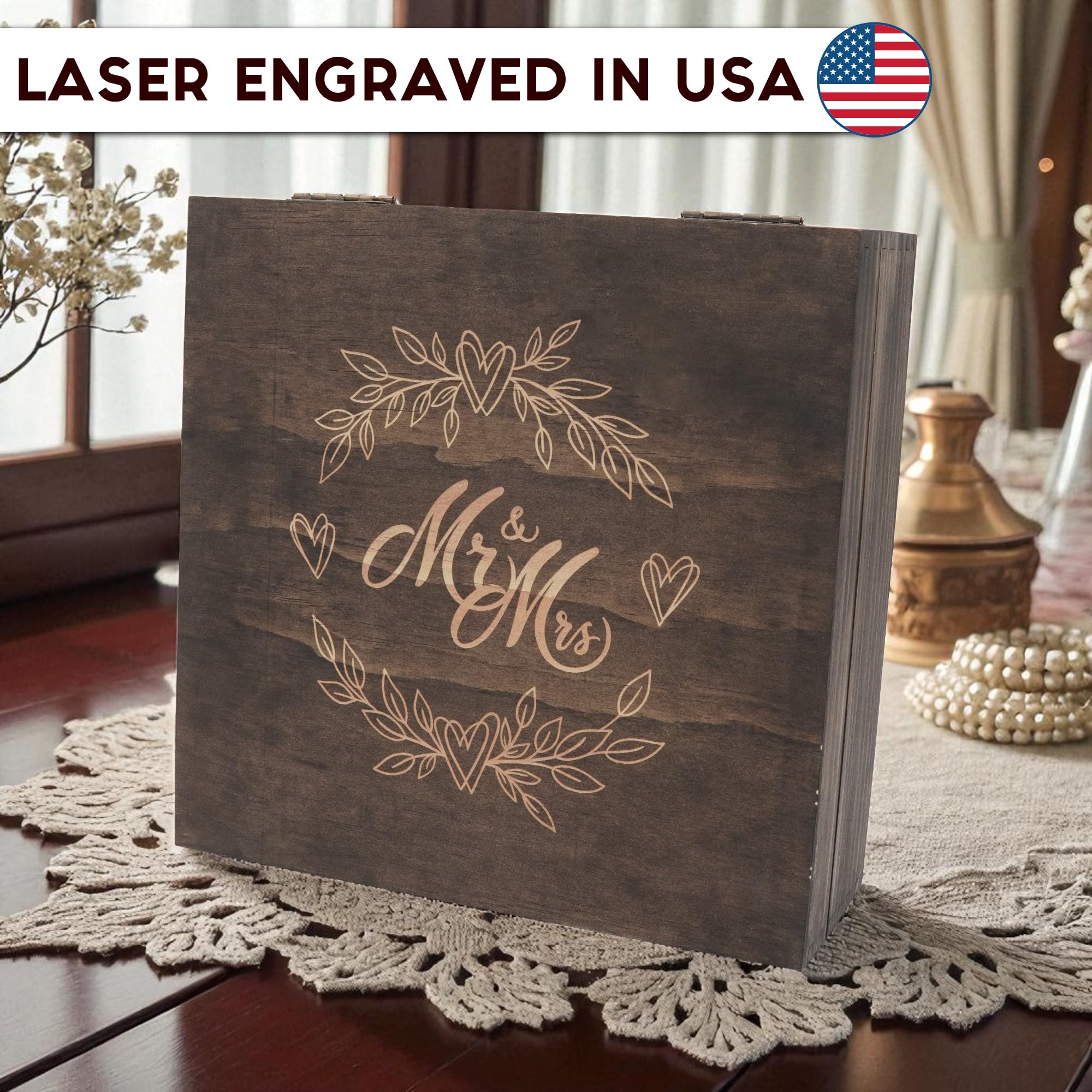 Engraved Memorial Memory Box – Wooden Keepsake Box for Loss of Loved One or Pet – Sympathy Gift – Medium Size – Dark Walnut Finish – 8.5 x 6 x 3 in