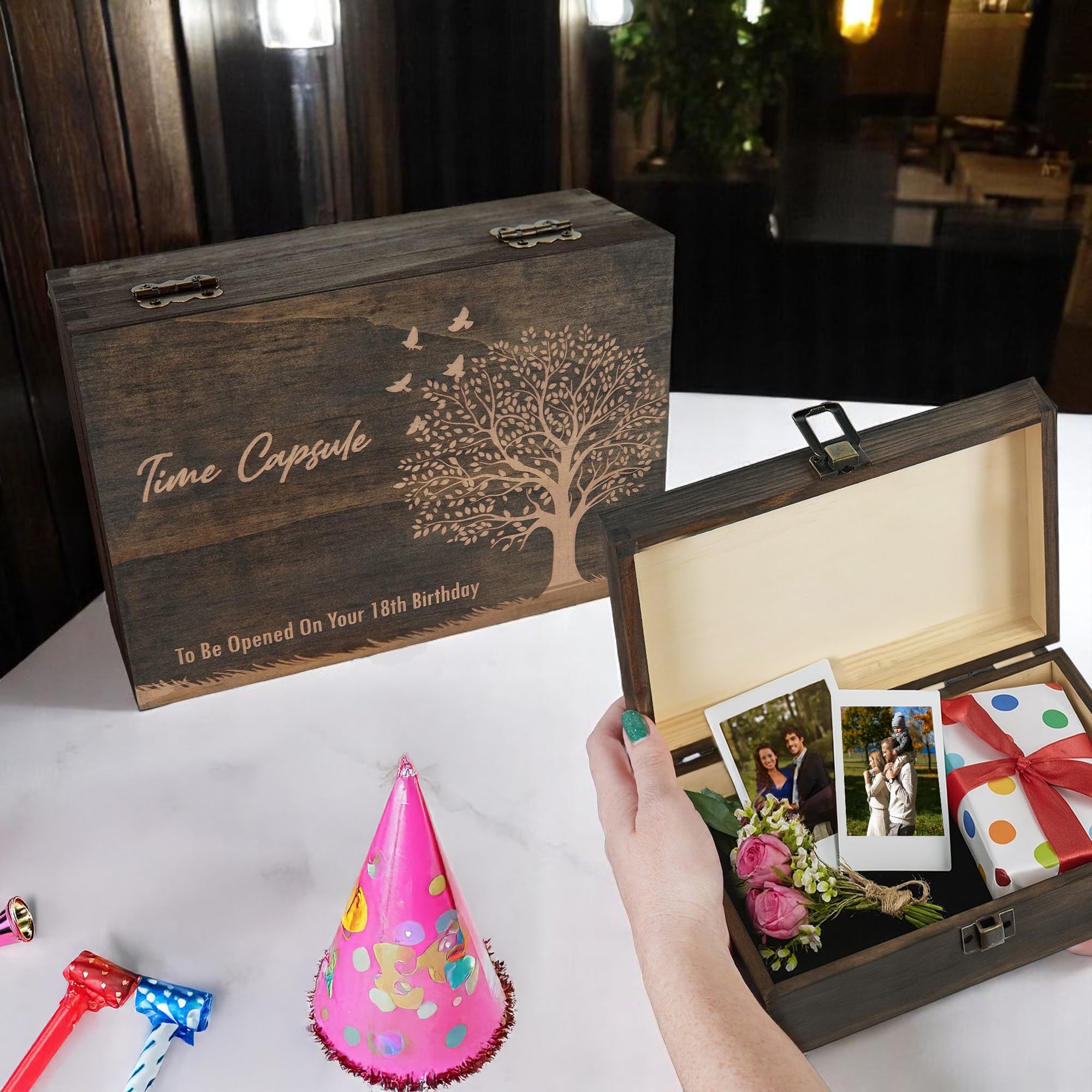 Engraved Memorial Memory Box – Wooden Keepsake Box for Loss of Loved One or Pet – Sympathy Gift – Medium Size – Dark Walnut Finish – 8.5 x 6 x 3 in