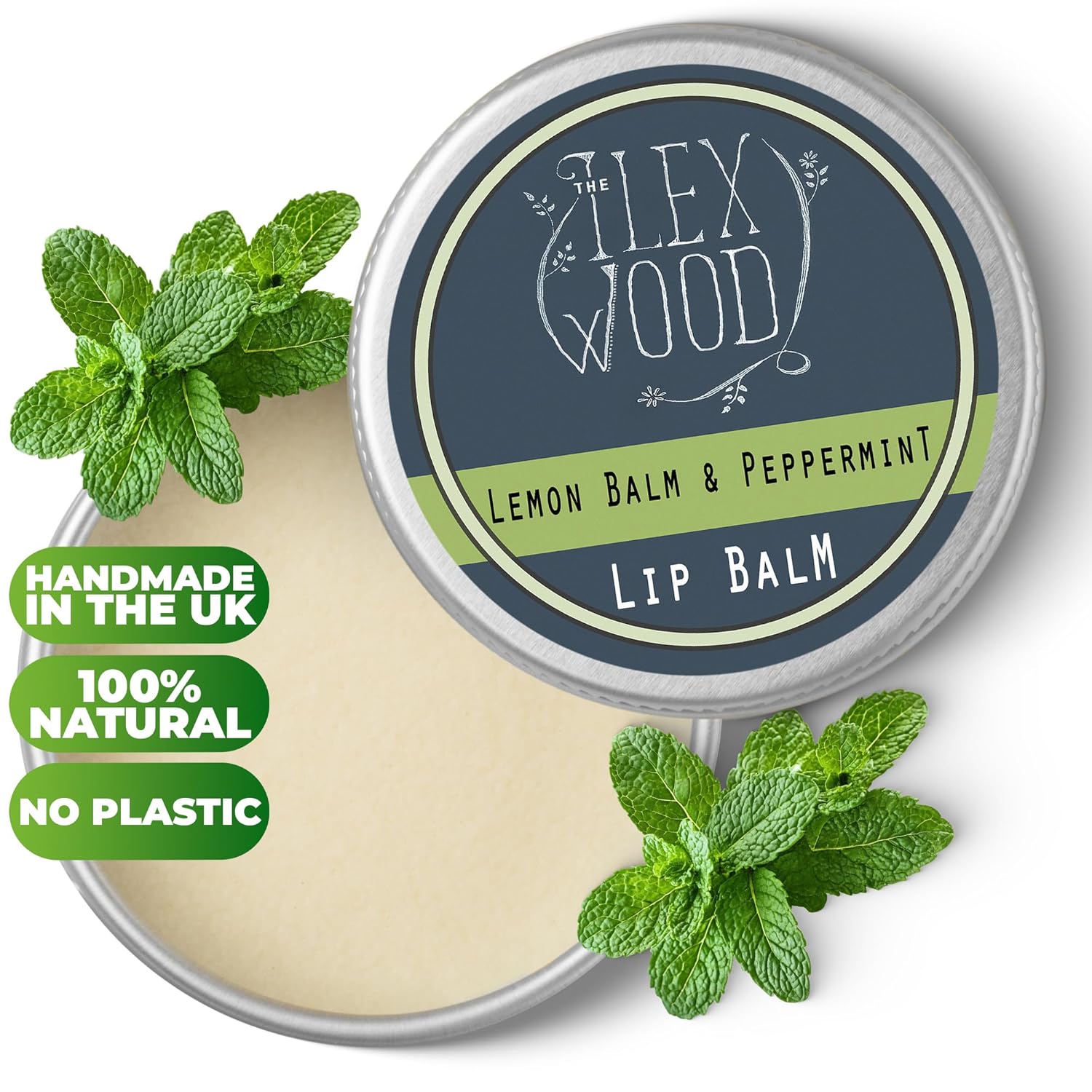 The Ilex Wood - All Natural Lip Balm - Lemon Balm and Peppermint - Cold Sore Treatment for Lips, Palm Oil Free, Cruelty Free, Plastic Free, Moisturising Lip Balm, Handcrafted - 10ml (0.34 fl oz)