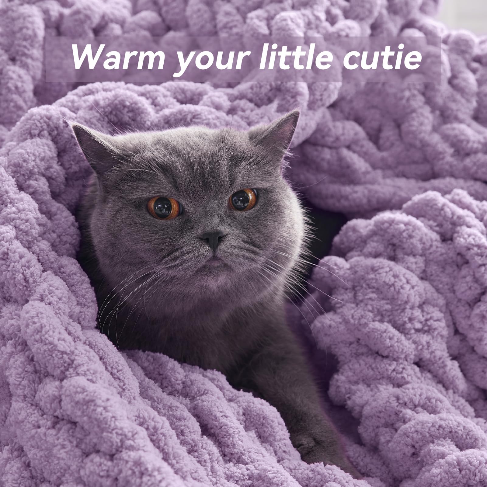 Chunky Knit Throw Blanket, 50''*60'' Knitted Throw Chenille Yarn for Bed Couch, Handmade Cream Crochet Big Thick Blanket, Machine Washable Cute Comfy Blanket for Home Decor