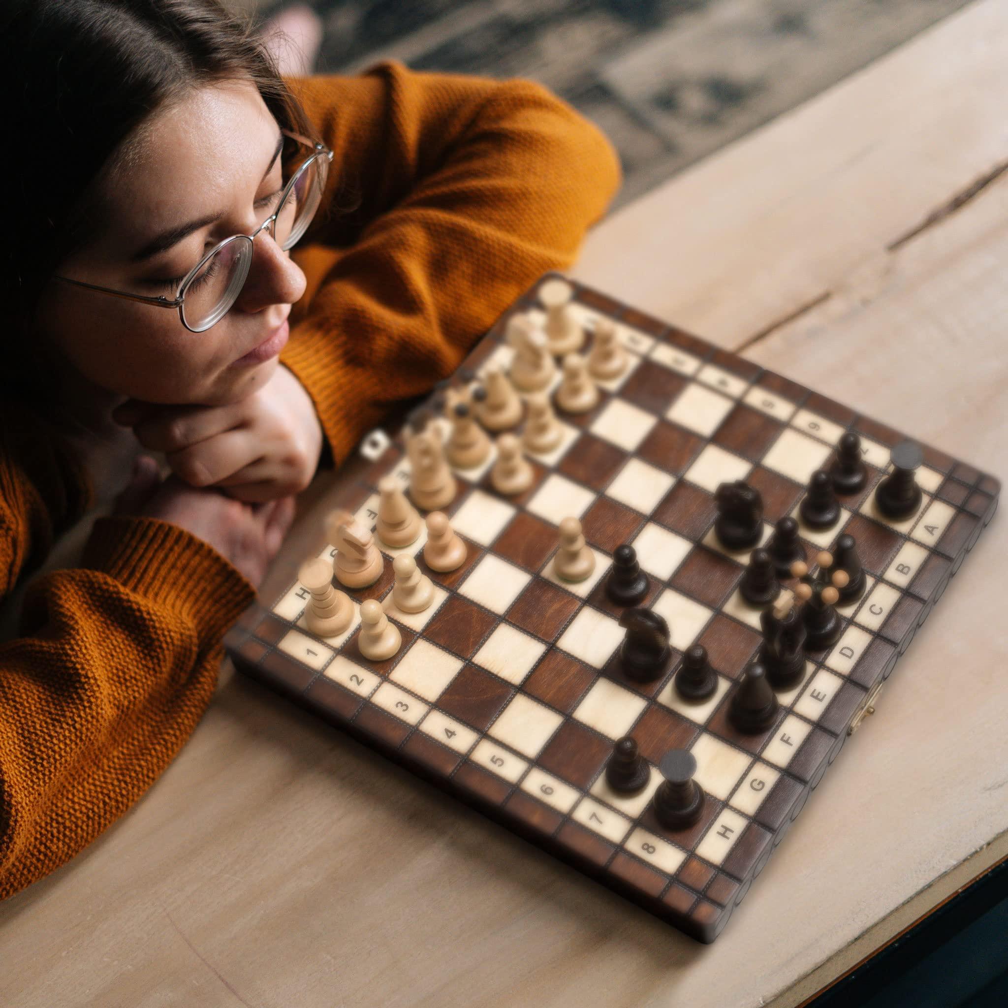 Husaria European International Chess Wooden Game Set, King's Classic - 13.8 Inches Medium Size Chess Set with Handcrafted Chessmen and Felted Folding Board - Handmade Lifestyle Shop