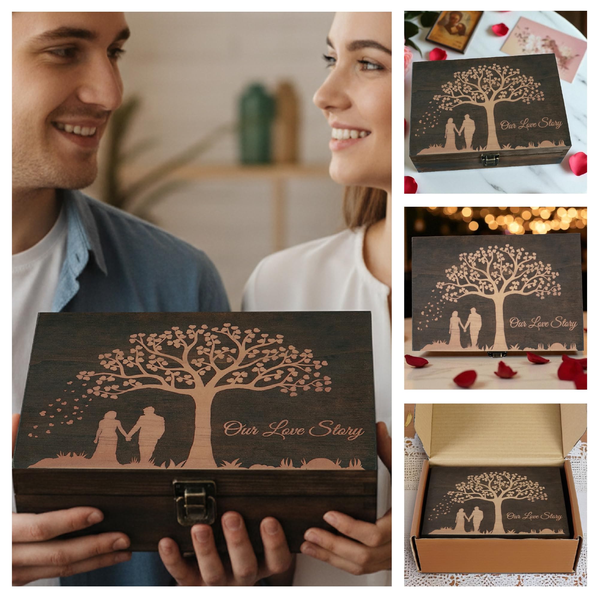 Engraved Memorial Memory Box – Wooden Keepsake Box for Loss of Loved One or Pet – Sympathy Gift – Medium Size – Dark Walnut Finish – 8.5 x 6 x 3 in