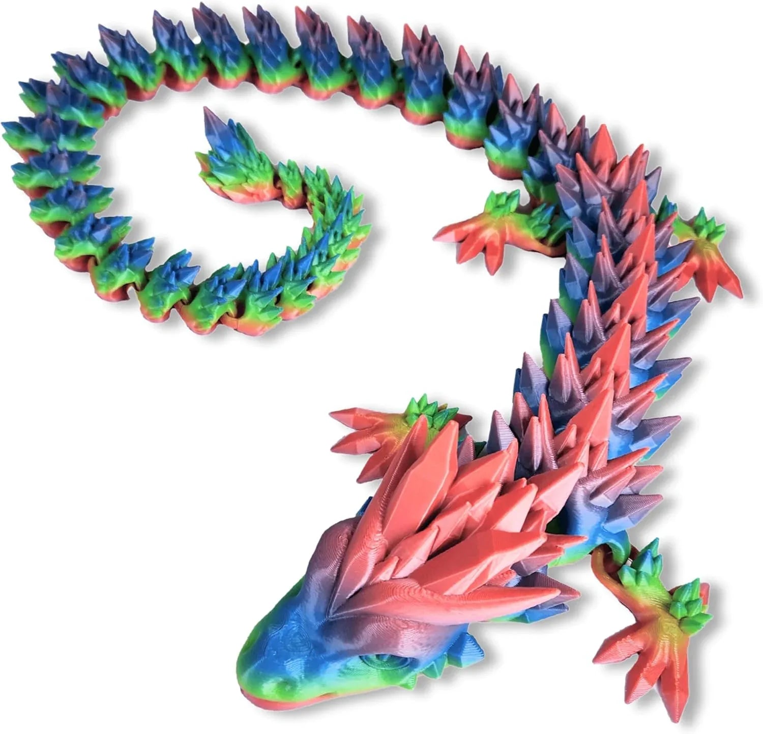 20" Articulated 3D Printed Dragon – Color-Changing Fidget Figurine, Mythical Figure, Made in USA, 3D Printed Toys - Valentines Day Gift for Boys and Girls (Rainbow with Blue Egg) - Handmade Lifestyle Shop