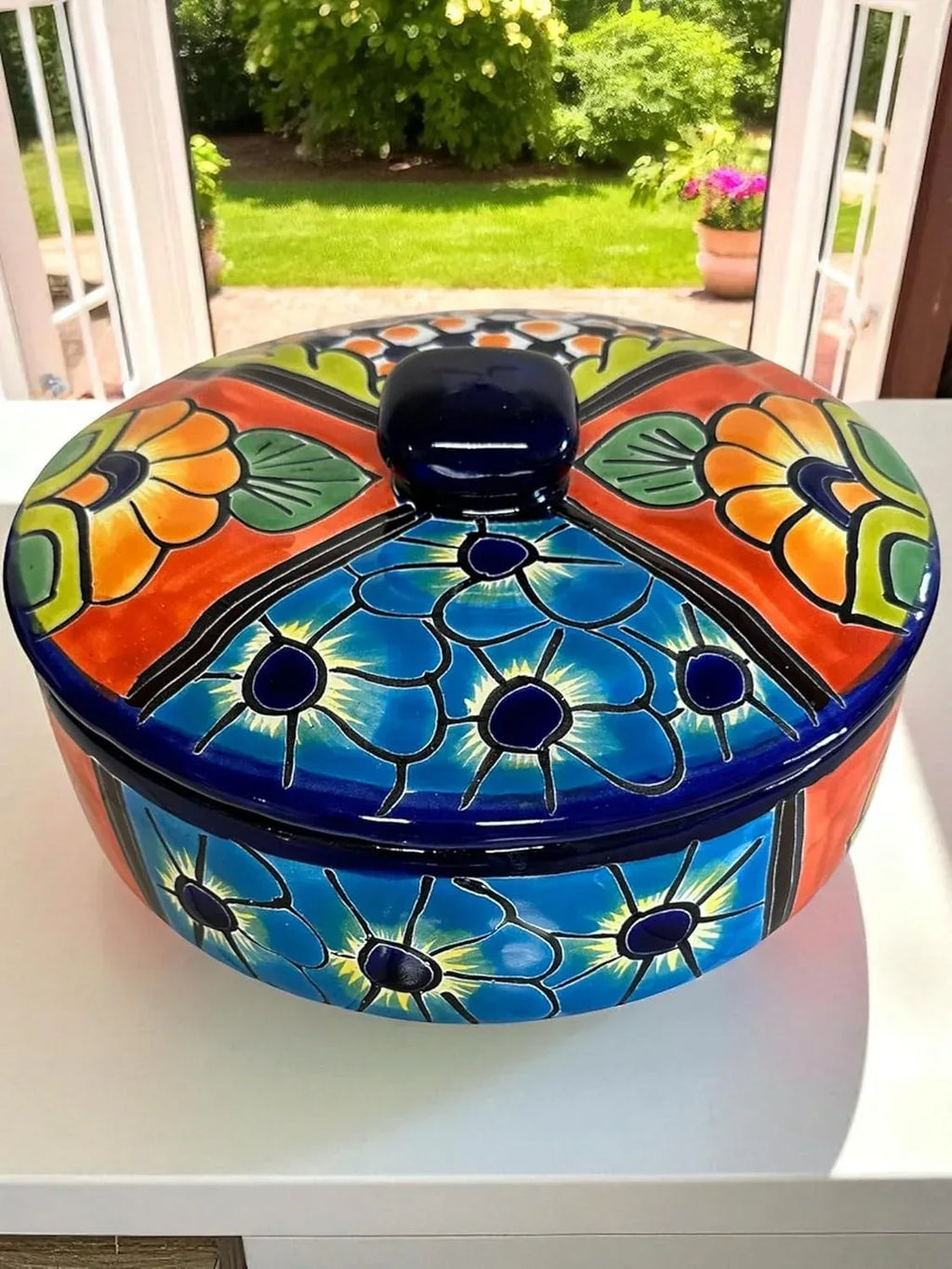 Talavera Tortilla Warmer – 9.5 x 4 Inch Handmade Mexican Pottery with Lid – Decorative Food Warmer & Serving Dish - Handmade Lifestyle Shop