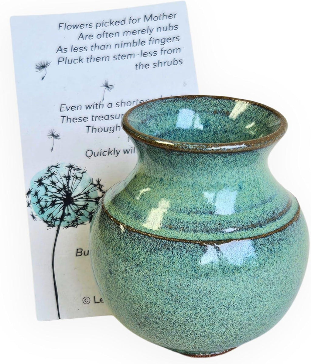 Handmade Dandelion Flower Pot for New Mommy to Be - Miniature Pottery Vase for Baby Shower Favor Presents Green (Miniature Vase w/Gift Bag) - Handmade Lifestyle Shop
