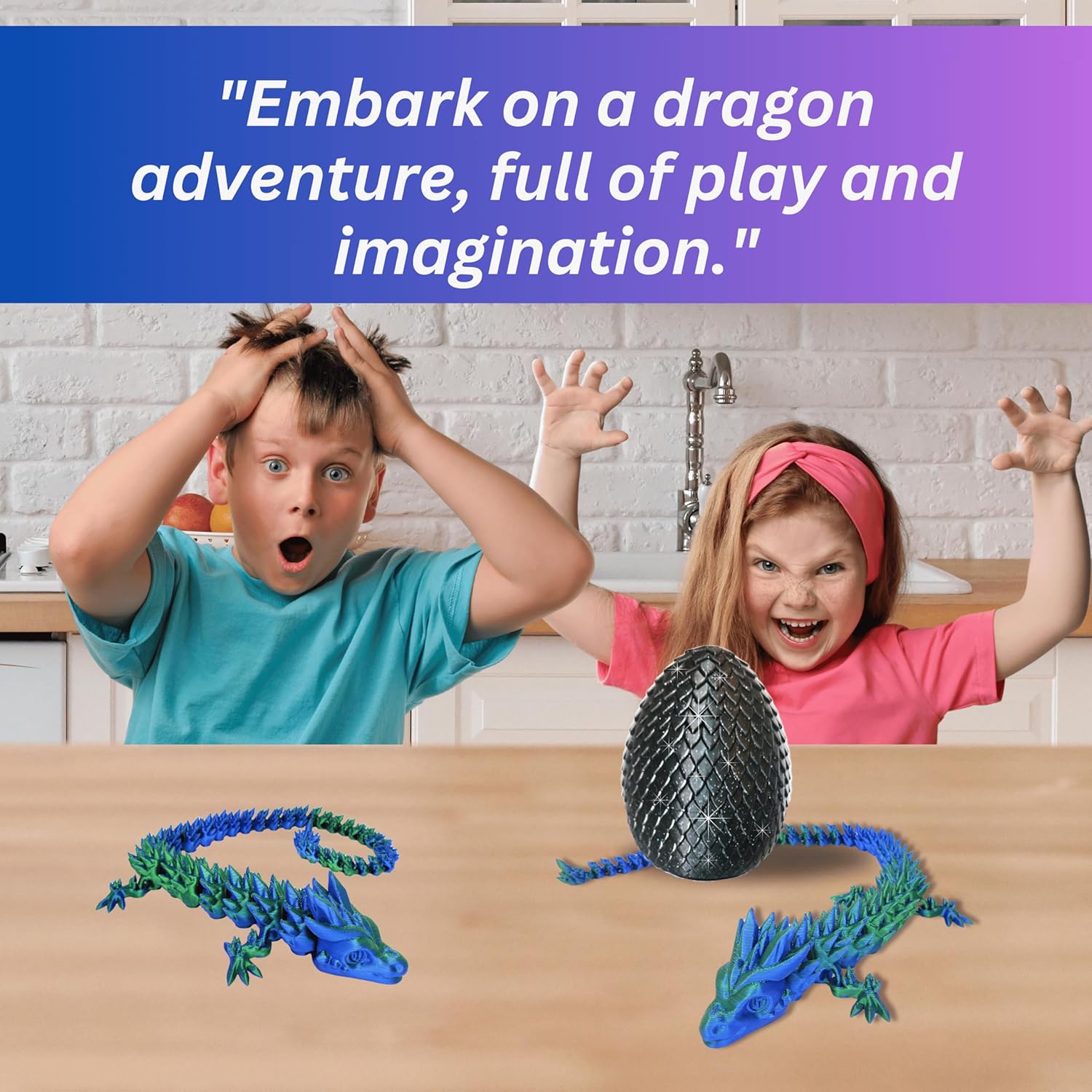20" Articulated 3D Printed Dragon – Color-Changing Fidget Figurine, Mythical Figure, Made in USA, 3D Printed Toys - Valentines Day Gift for Boys and Girls (Rainbow with Blue Egg)