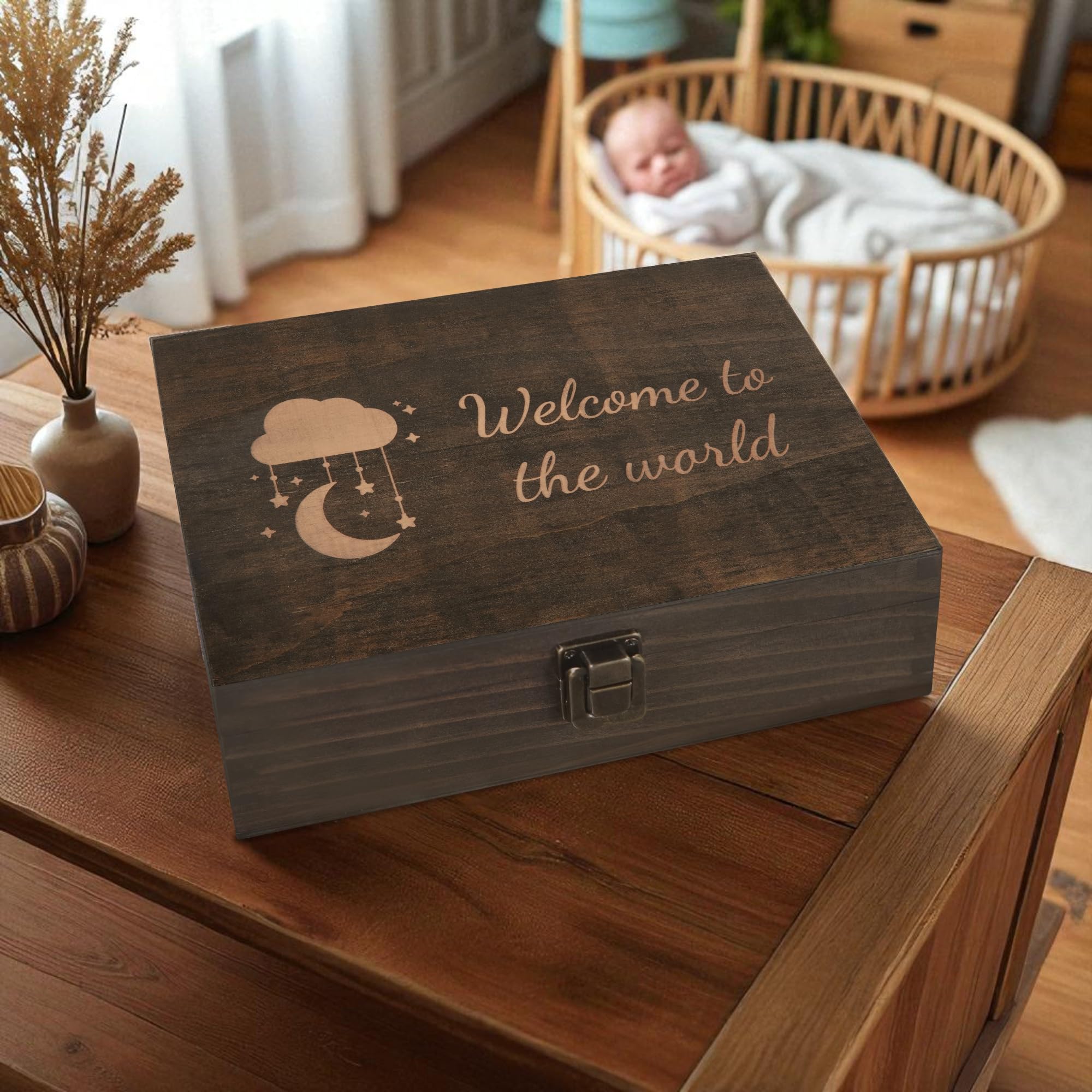 Engraved Memorial Memory Box – Wooden Keepsake Box for Loss of Loved One or Pet – Sympathy Gift – Medium Size – Dark Walnut Finish – 8.5 x 6 x 3 in