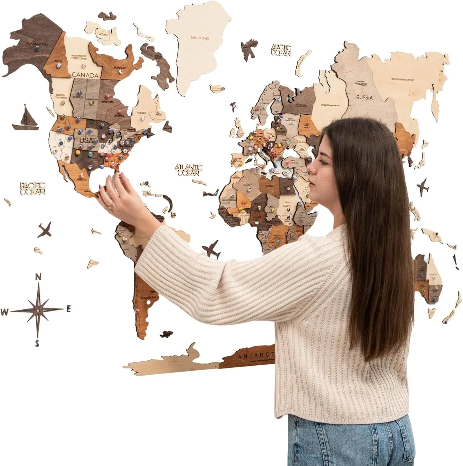 Enjoy The Wood 3D Wood World Map Wall Art Large Wood Wall Décor Housewarming Gift Idea Art World Travel Map For Home & Kitchen or Office (Multicolor, M, Unframed) - Handmade Lifestyle Shop