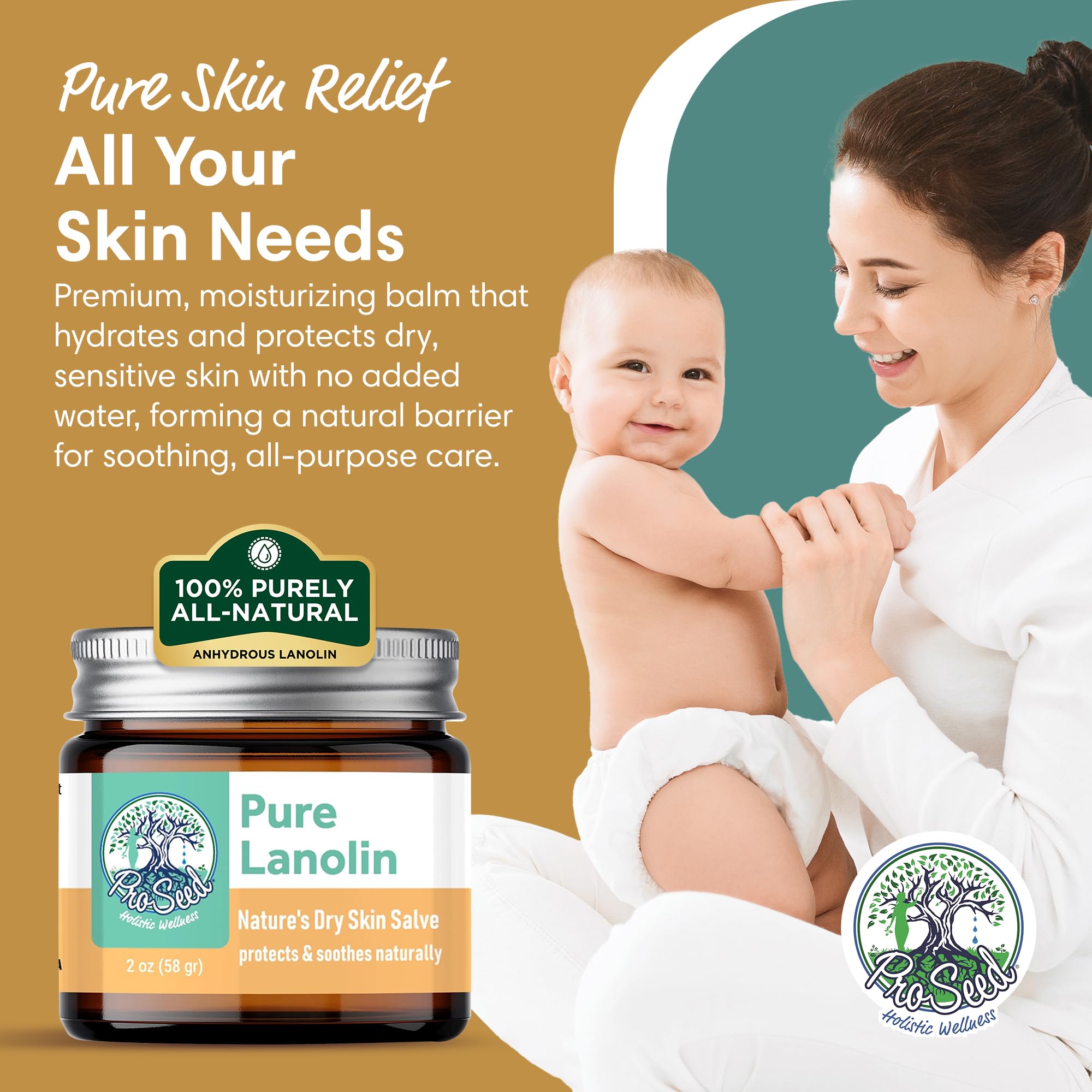100% Pure Lanolin, Handmade in USA, Unrefined Balm, Dry & Itchy Skin, Cracked Lips, Breastfeeding, Nipple Cream, Baby Care, Moisture-Rich, Nursing Essentials & Petroleum-Free, for Hands, Face & Body