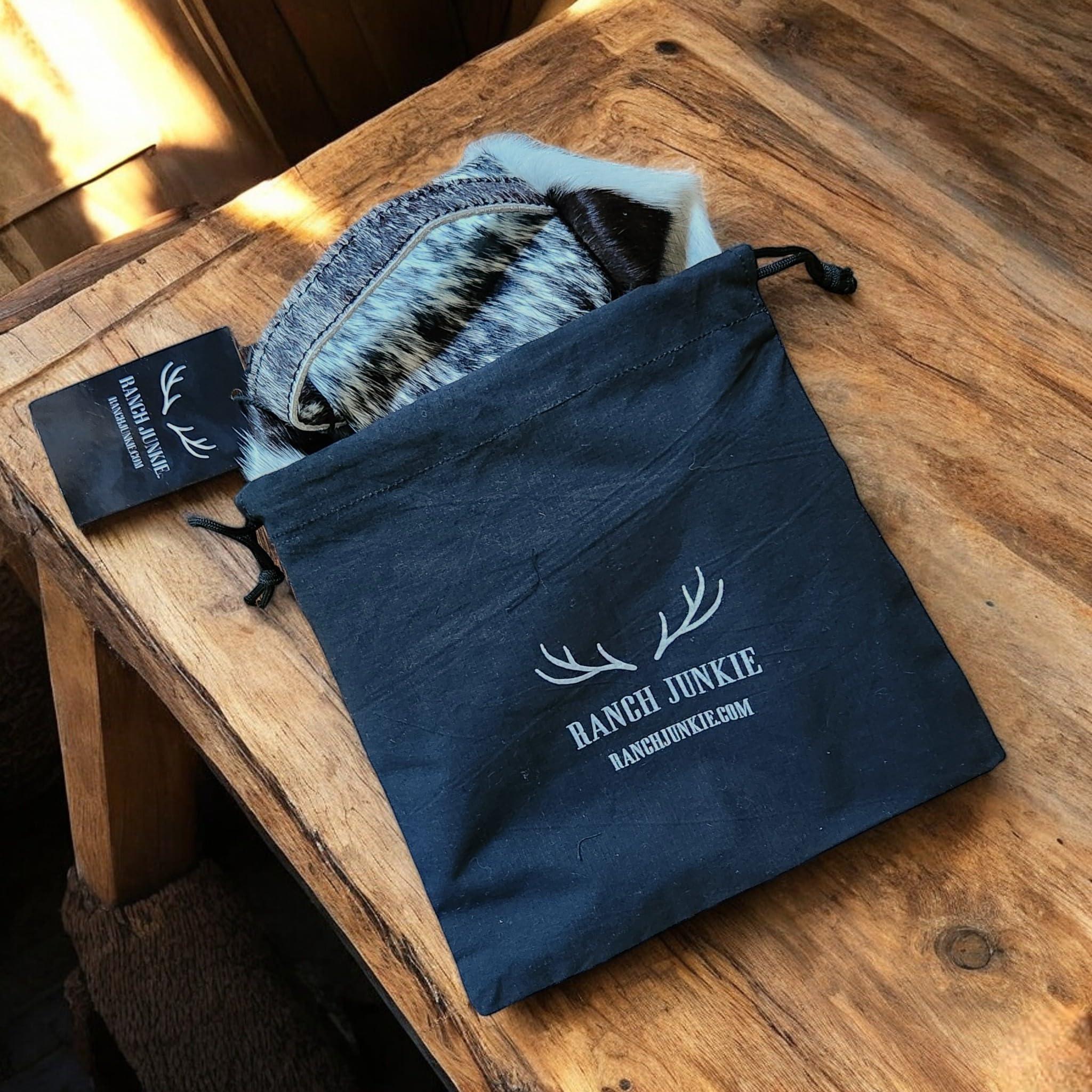 Ranch Junkie Mercantile Genuine Cowhide Handcrafted Cosmetic Pouch Highlands Cowhide Makeup Bag (Caramel Cowhide Mix) - Handmade Lifestyle Shop