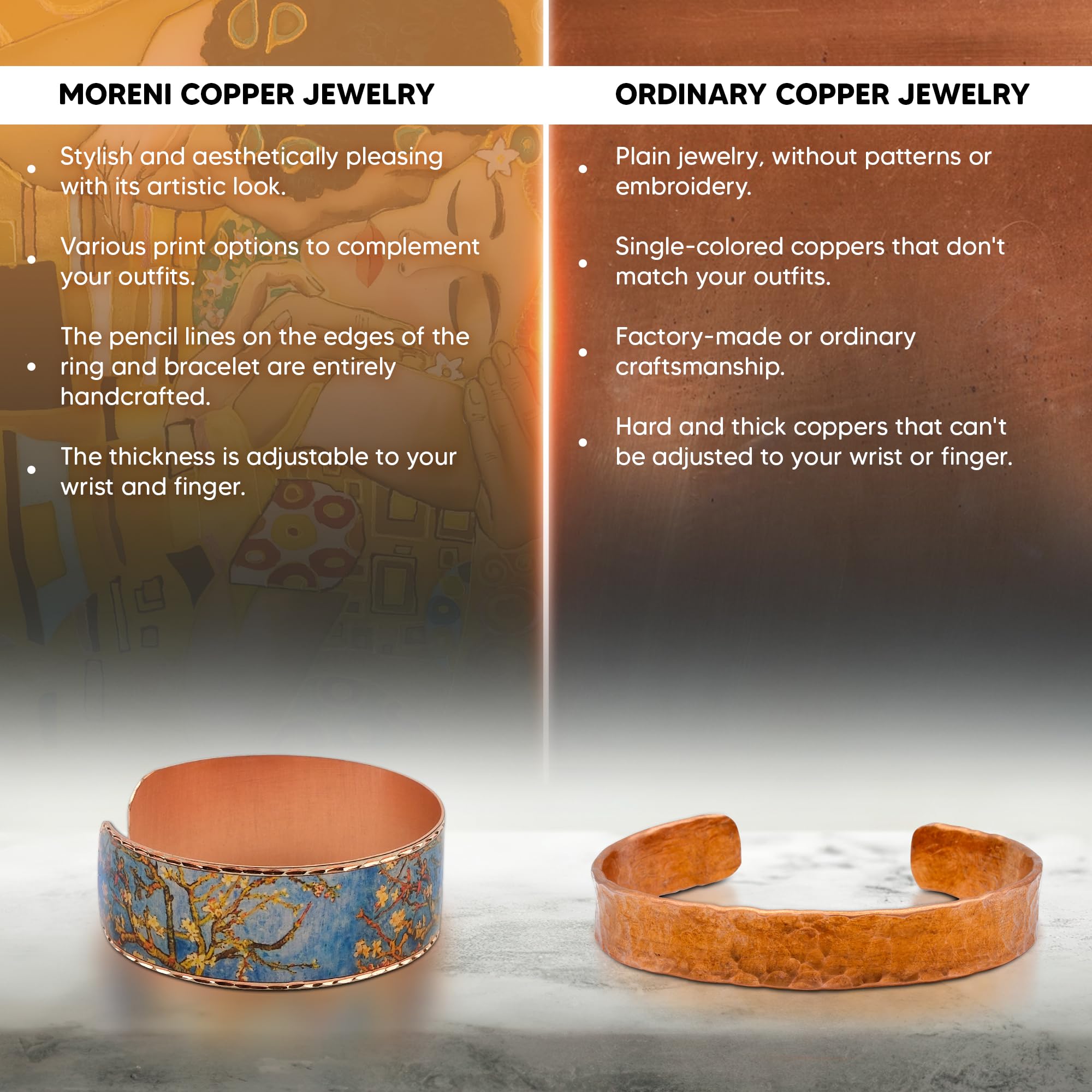 Moreni Copper Bracelet for Women with Wooden Gift Box – Art-Inspired Elegant & Timeless Handmade Jewelry Gift