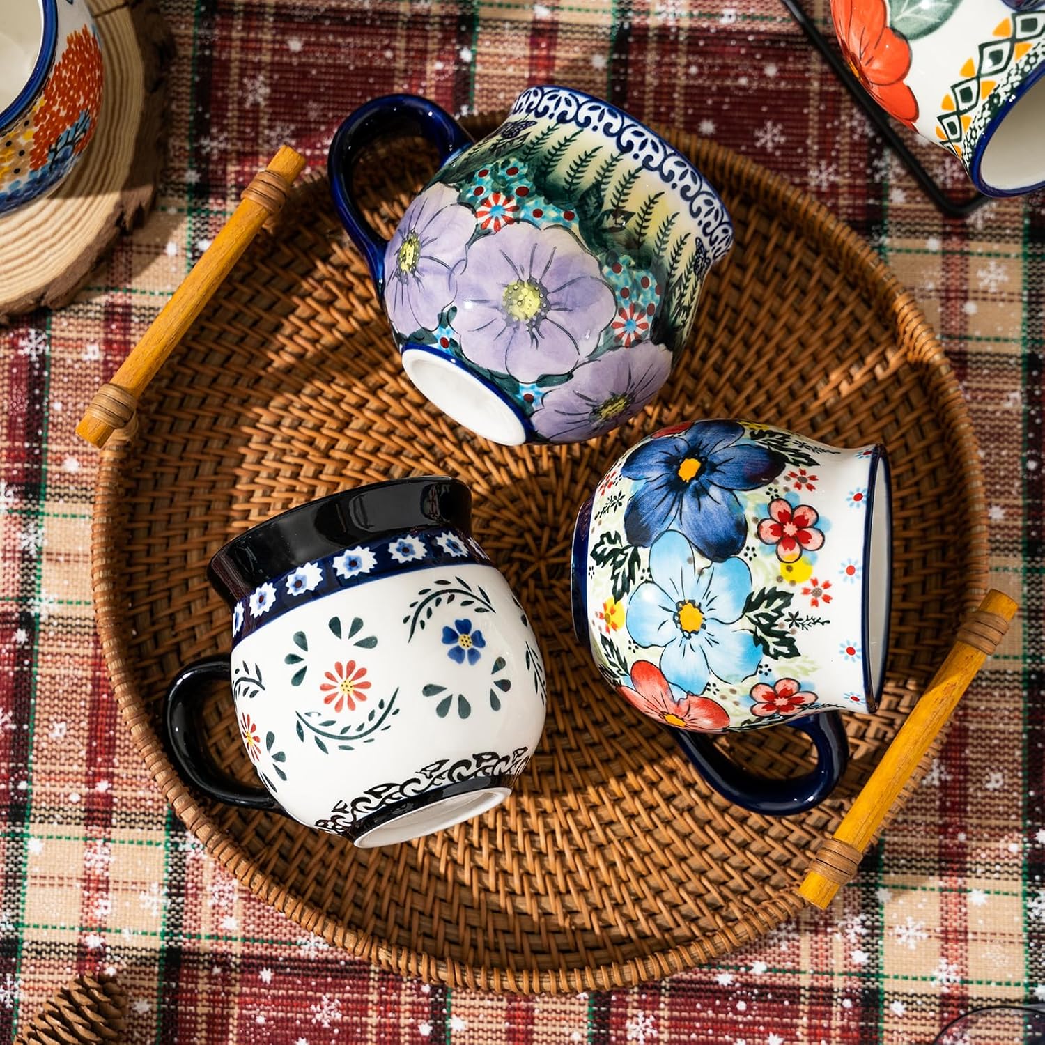 ALMA 12oz Handpainted Microwave Safe Coffee Mug, Unique Ceramic Tea Mug For Girl Friend,Mother, Woman(Assorted Flowers,Medium)