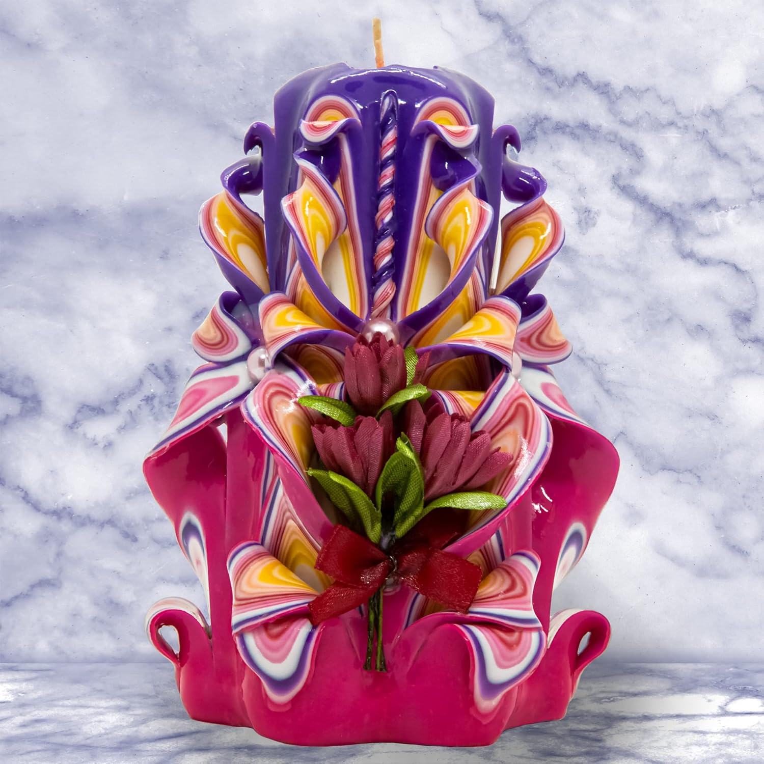 Handmade Carved Candle - Surprise Gift For Her - Decor Birthday Halloween Thanksgiving Christmas - Spiritual Living Room Home Decor Candles - Unique Engagement Wedding Idea - White Blue - Ordagio