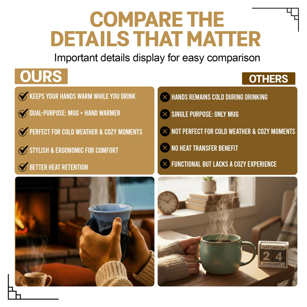 Clay in Motion Hand Warmer Coffee Mug – Handmade Coffee Mug With Comfortable Handle Contoured Pocket Hand Warming Ceramic Coffee Mug – Proudly Made in USA – Right Handed – 14 Oz - Island Oasis