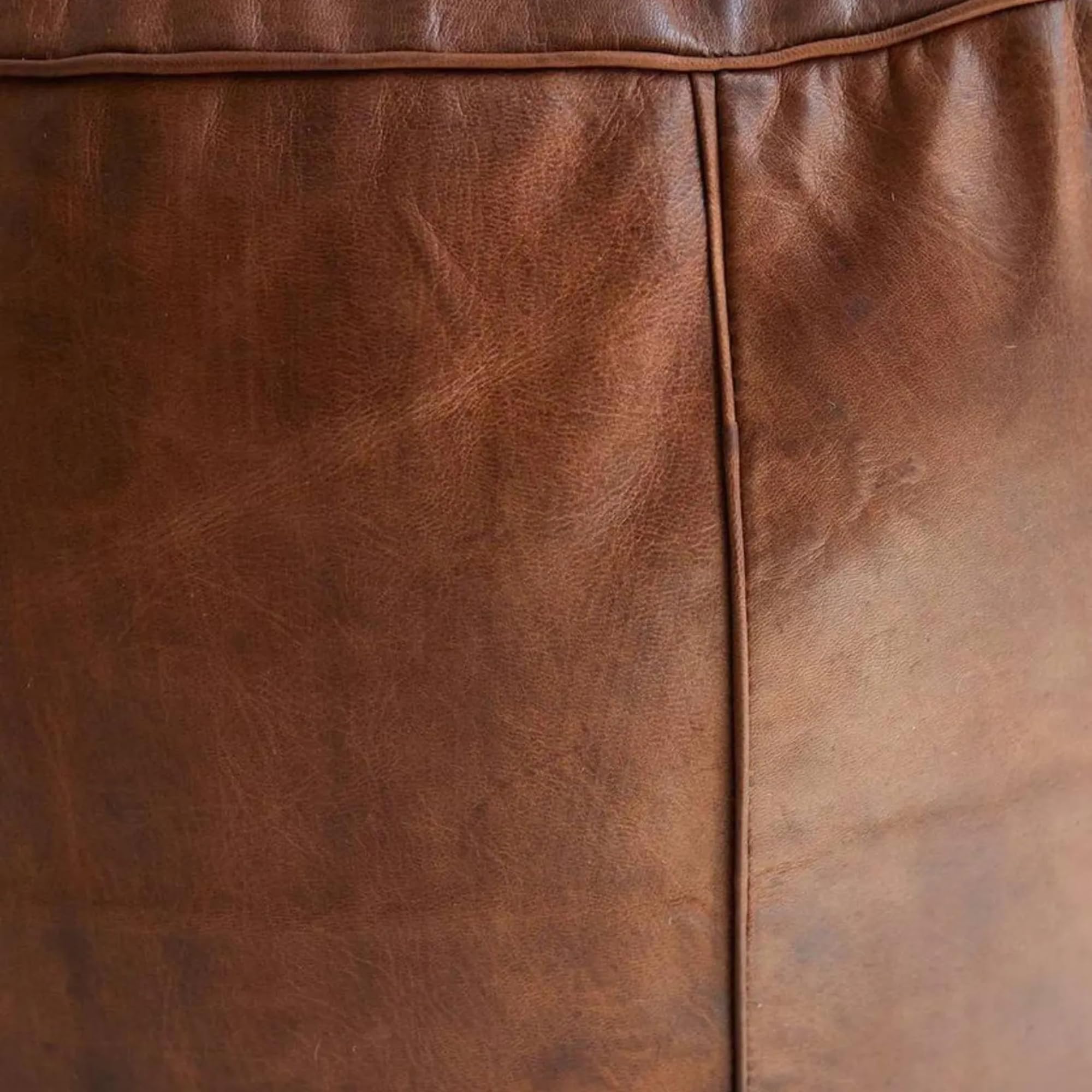 Handmade Moroccan Round Leather Pouf – Delivered Unstuffed – Ottoman, Footstool, Footrest, Hassock, Floor Cushion – Versatile Artisan Accent (Tan, 12"×12"×12" in)