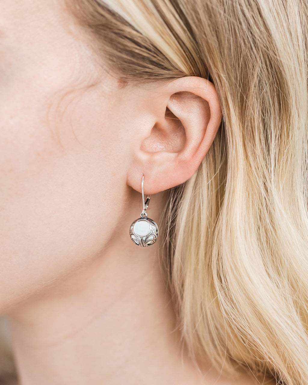 Bottled Up Designs Handmade Vintage Lace Leverback Earrings, Sterling Silver, Eco Friendly, Made in USA, Birthday Gifts, Mothers Day, Women, Anniversary