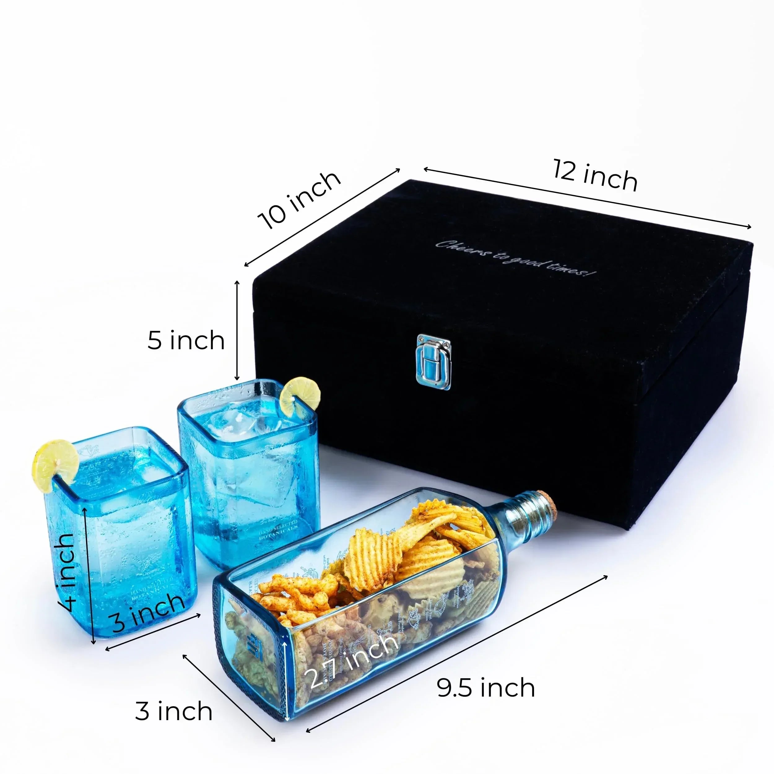 Upcycled Bombay Sapphire Gin Glasses for Drinks - Set of 2 with Velvet Gift Box | Eco-friendly Glassware handcrafted from Gin bottles | Ideal for Gin, Whiskey, Juices, Smoothies, Cocktails - Handmade Lifestyle Shop