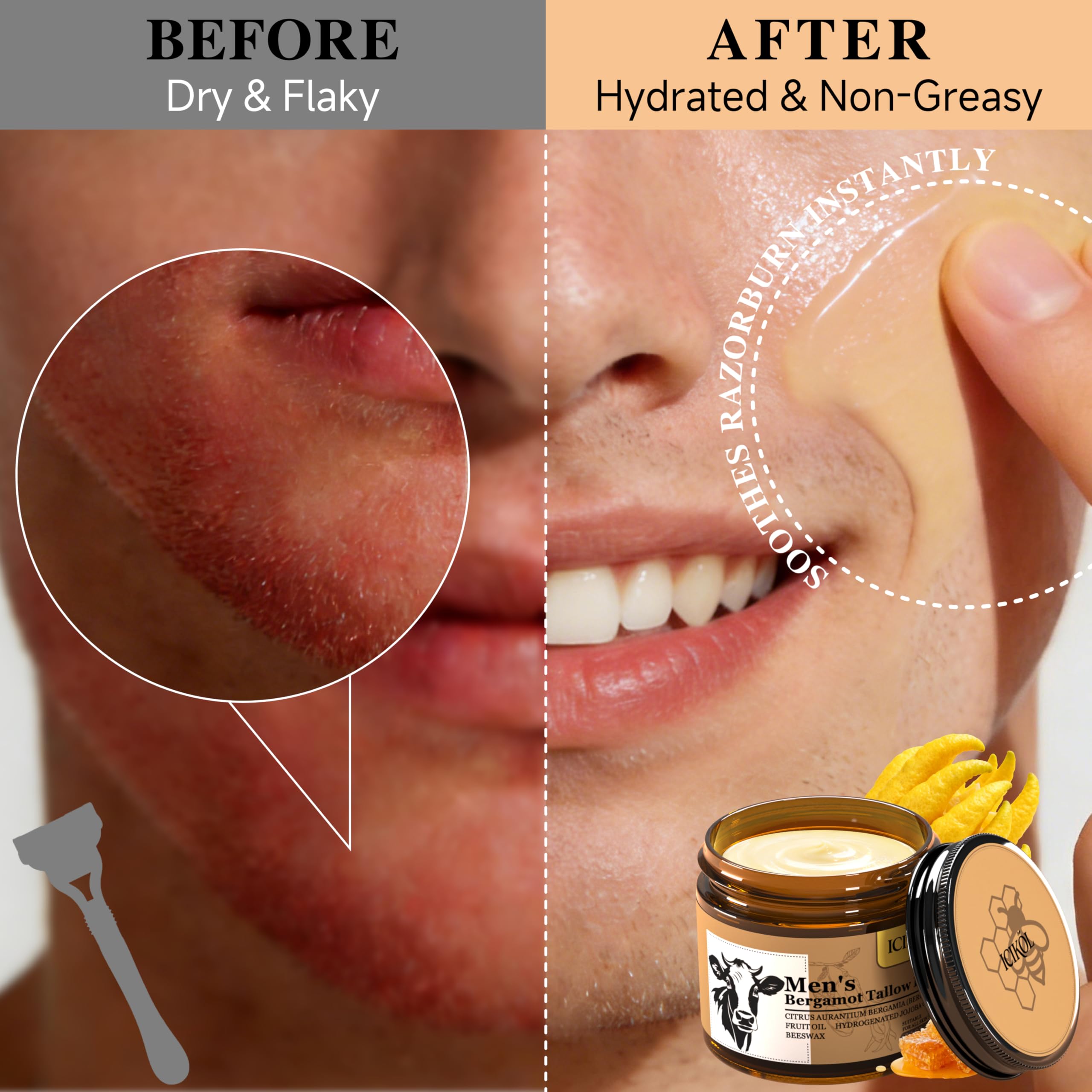 Beef Tallow Honey Balm, Grass-Fed Tallow Moisturizer for Face and Body, Deep Hydration Cream with White Tea Scent, Handmade Natural Skin Nourishment, 2.1 oz