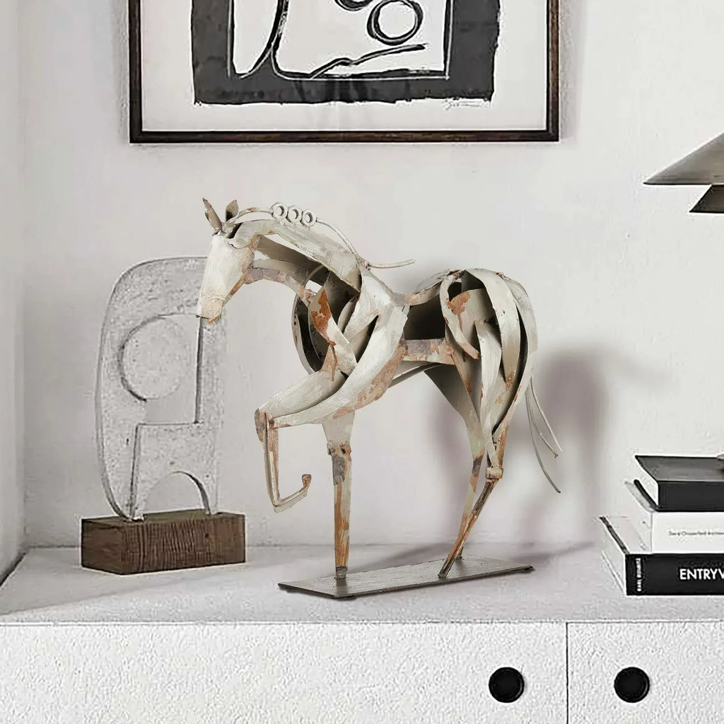 Handmade Metal Horse Statue Decor - Handcrafted & Hand-Painted Sculpture, Unique Rustic Figurine for Home, Office, Desk Decoration (White) - Handmade Lifestyle Shop