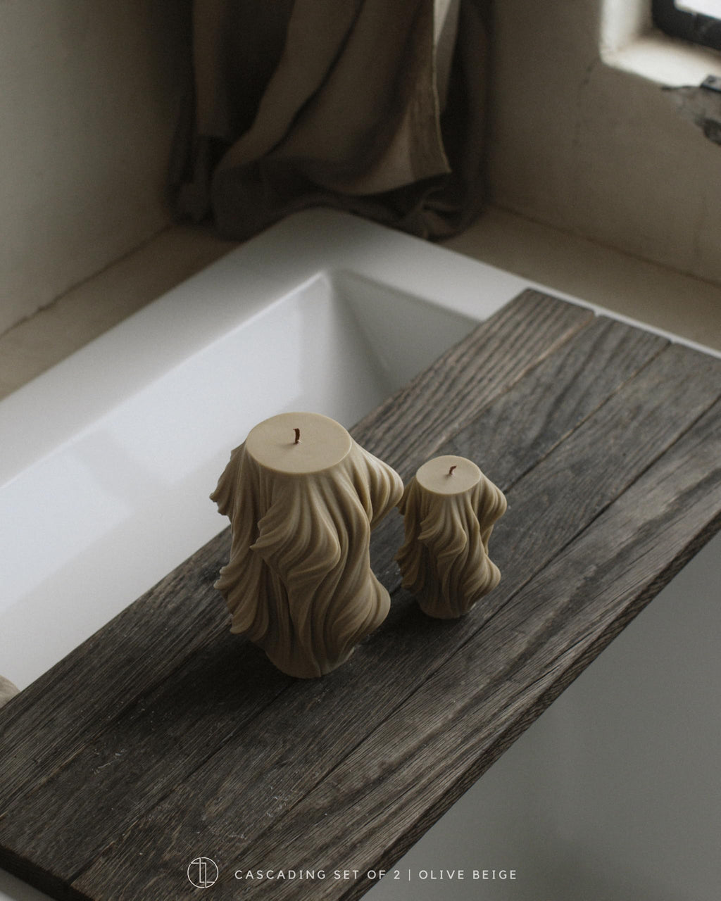 LAWA Cascading Wave Candle - Large Beautiful Handmade Pillar Scented Soy Wax Elegant Bubble Aesthetic Candle Housewarming Gift Home Room Shelf Decor Idea Olive Beige (Large)